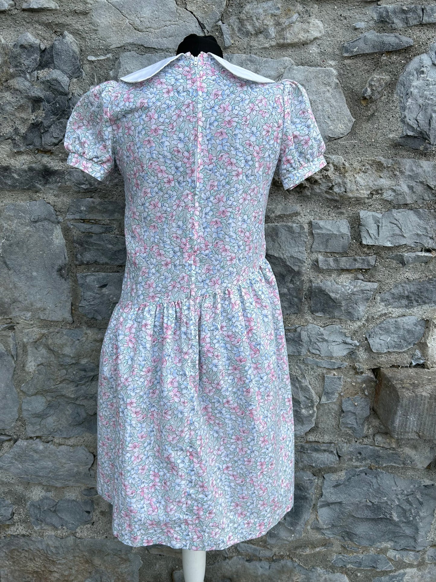 80s Grey&pink floral dress 13y (158cm)