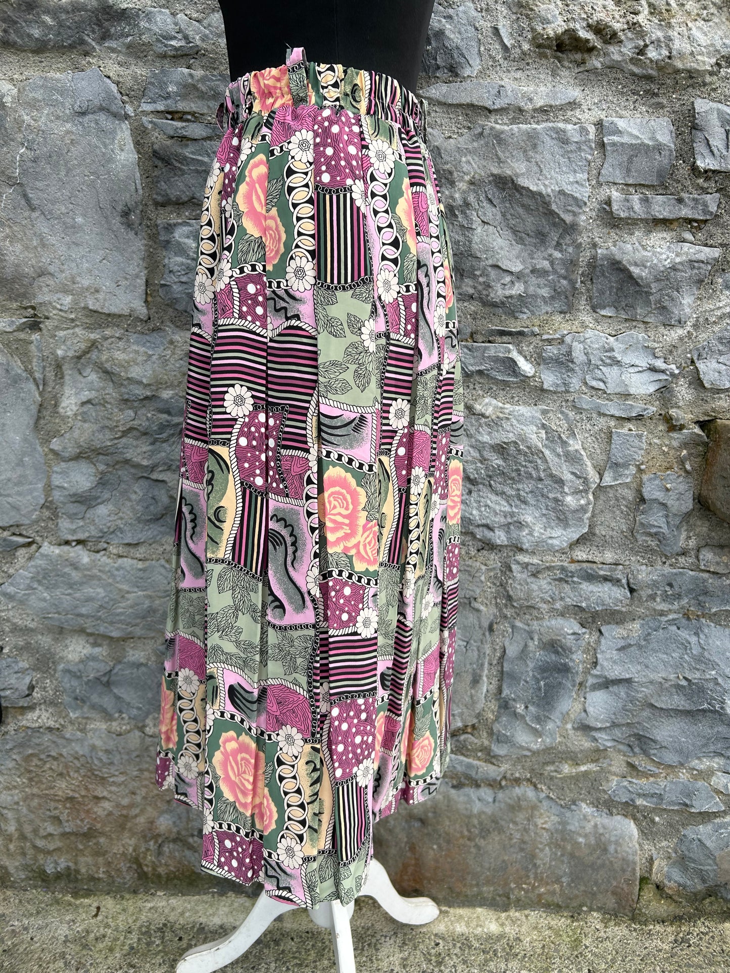 80s Pink&green floral patchwork skirt uk 6-8