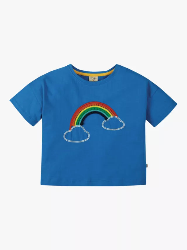 Pom Pom rainbow blue cropped T-shirt 7-8y (122-128cm)