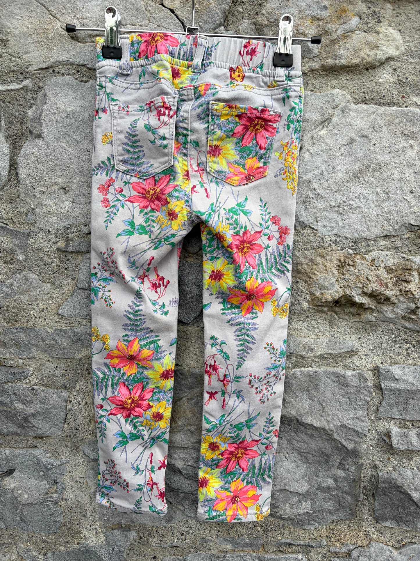 Summer flowers grey jeggings 5y (110cm)
