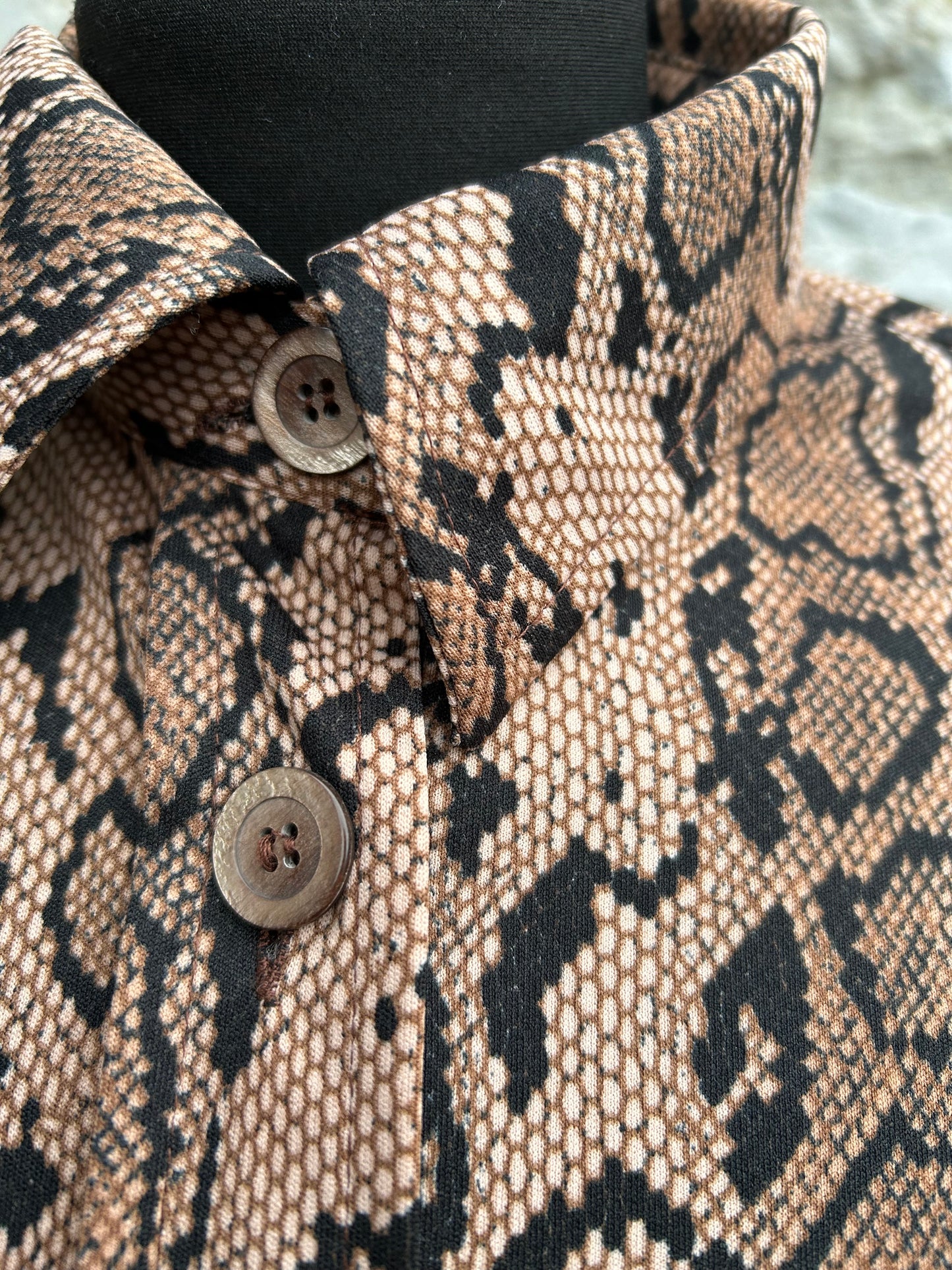 90s brown snakeskin print blouse uk 12-14