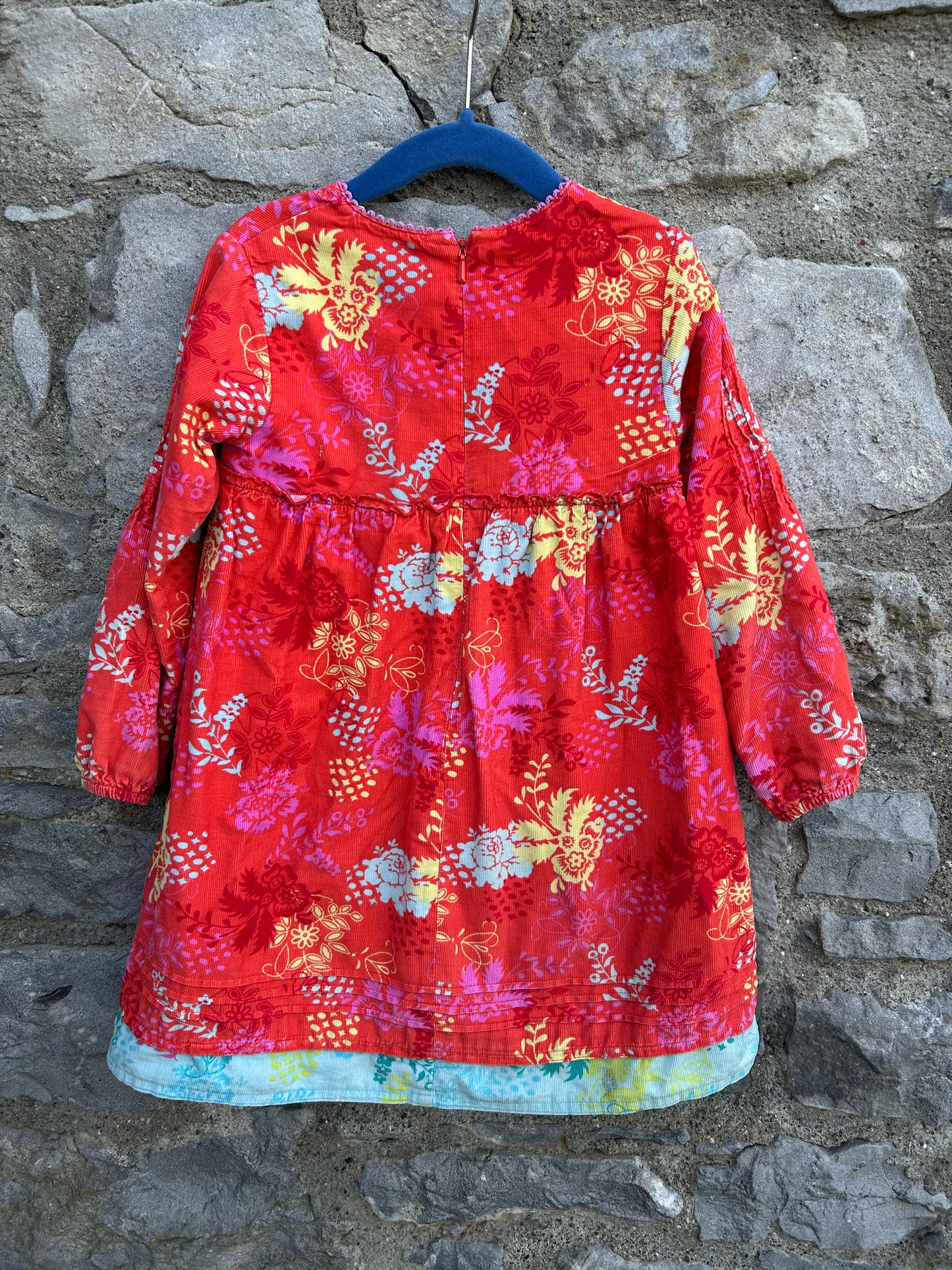 Floral red cord dress 3-4y (98-104cm)