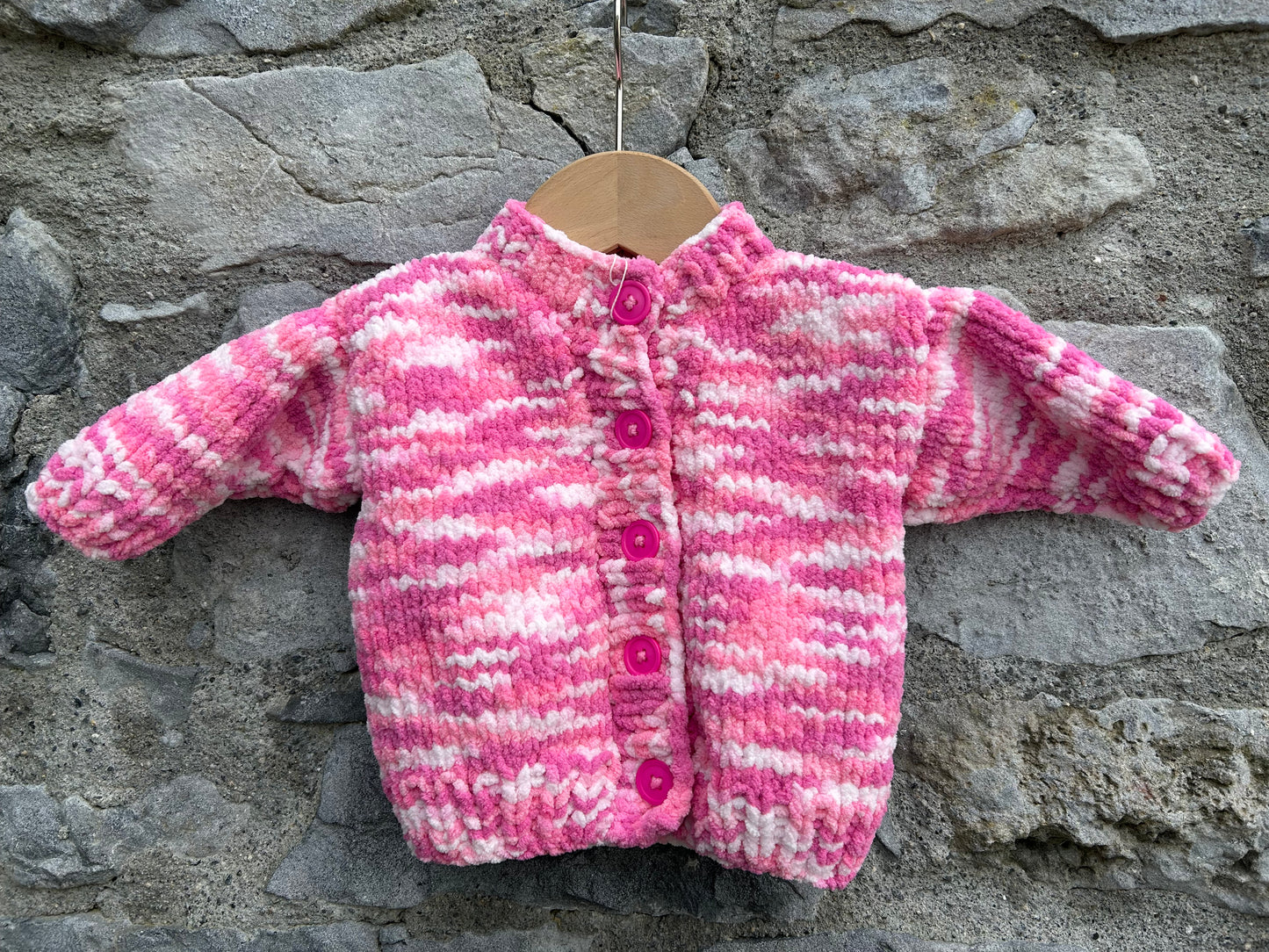 Pink melange fleece cardigan 3-6m (62-68cm)