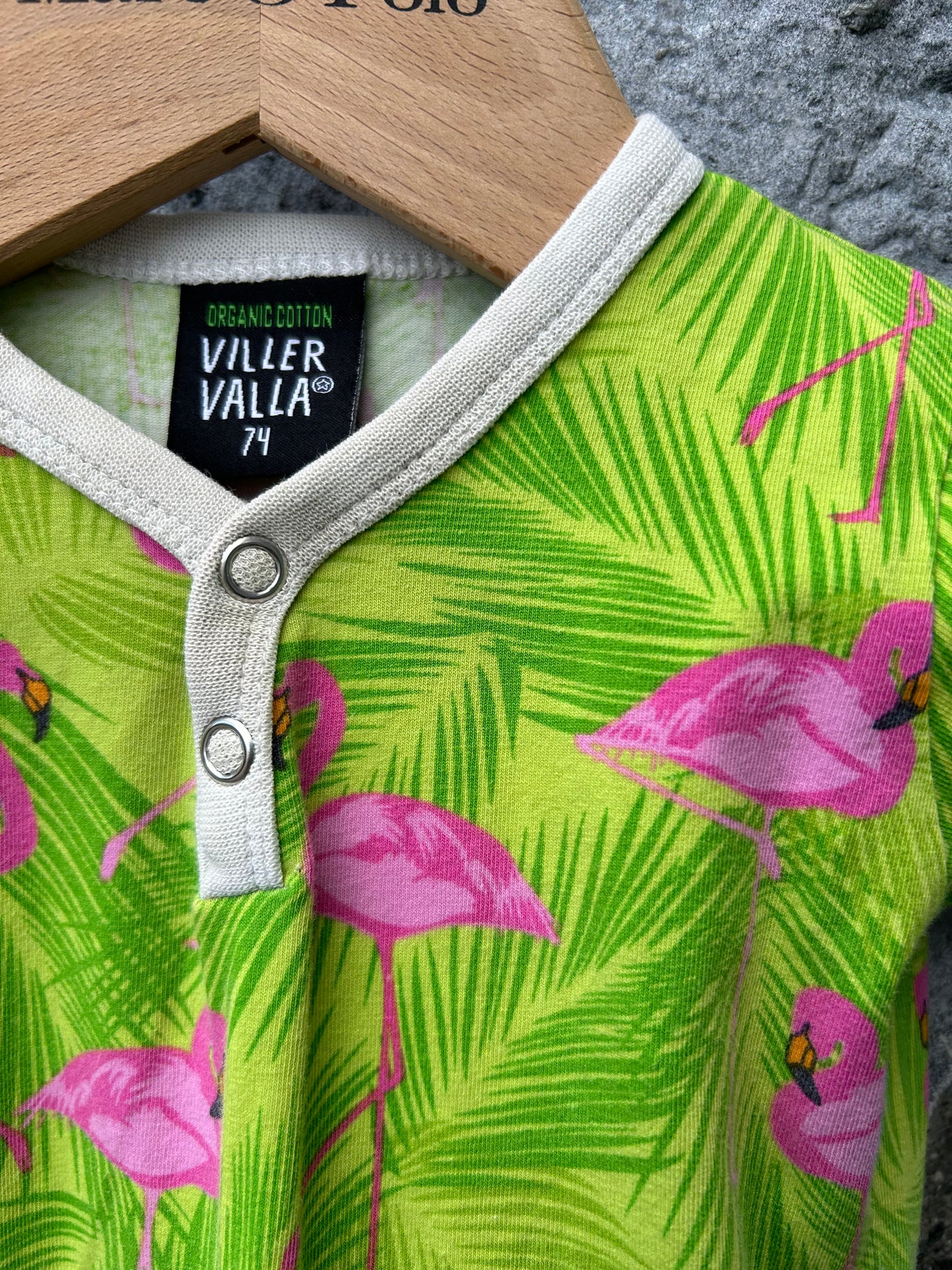 Flamingos green rompers 9m (74cm)