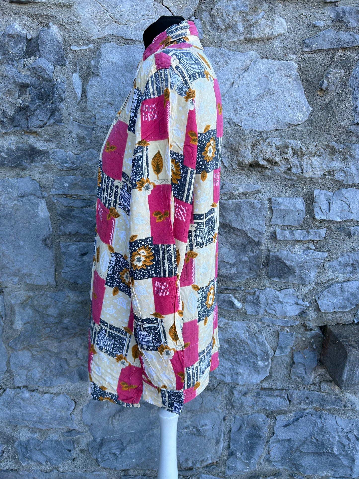 80s pink&floral patchwork shirt S/M