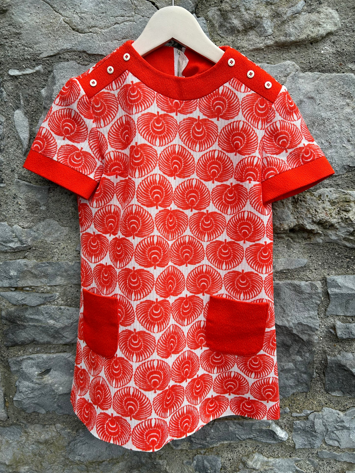 70s orange leaves mini dress 7-8y (122-128cm)