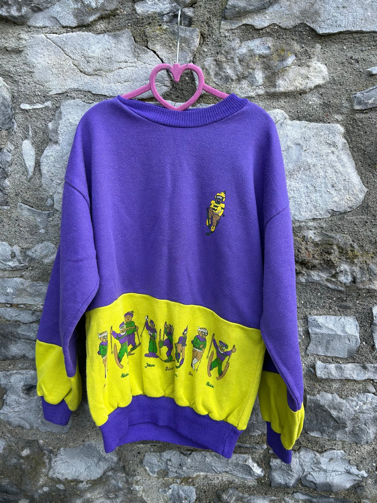 90s Purple&yellow winter sports sweatshirt 11-12y (146-152cm)
