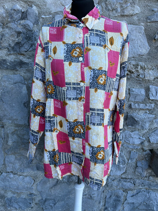 80s pink&floral patchwork shirt S/M