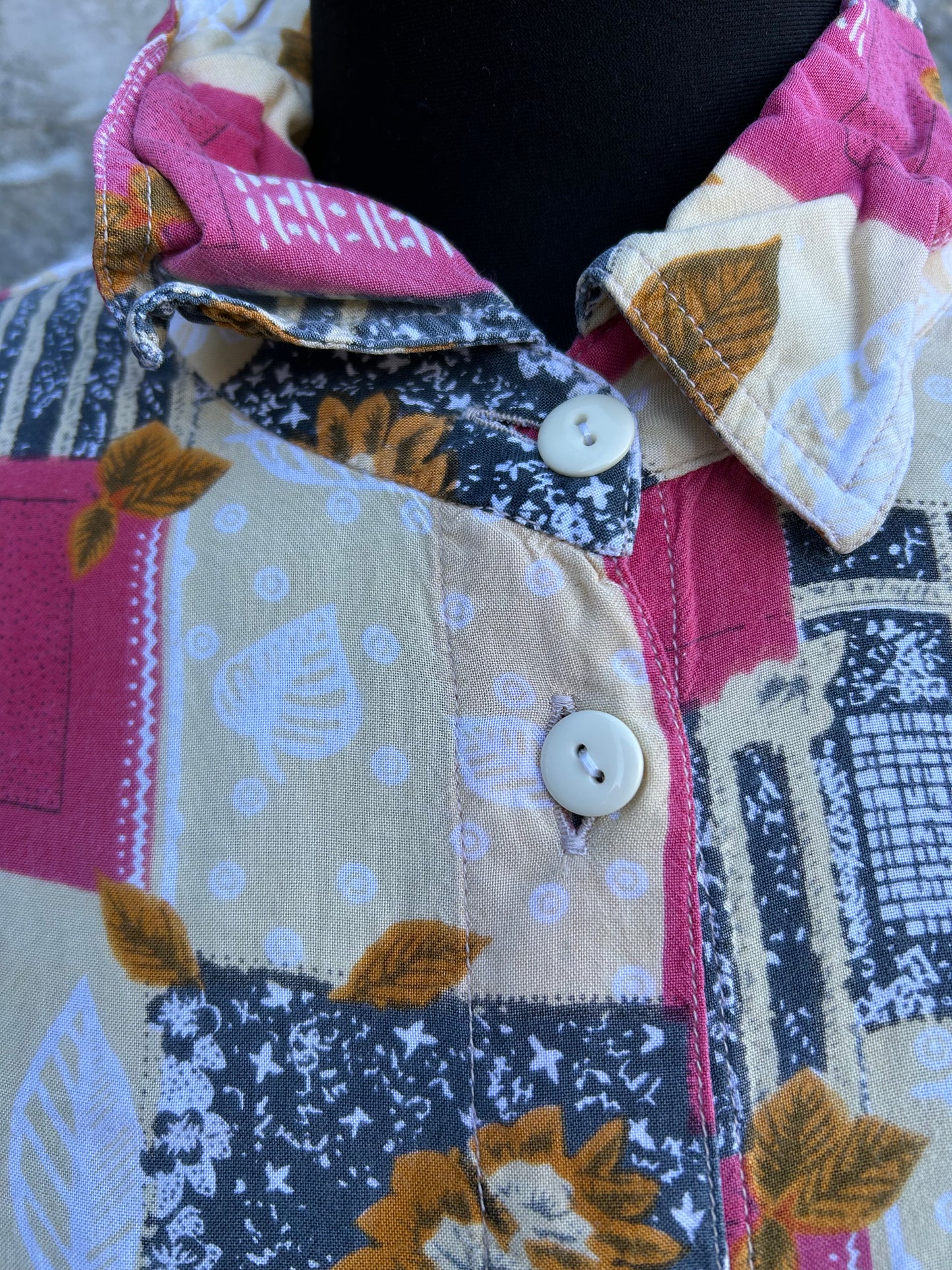80s pink&floral patchwork shirt S/M