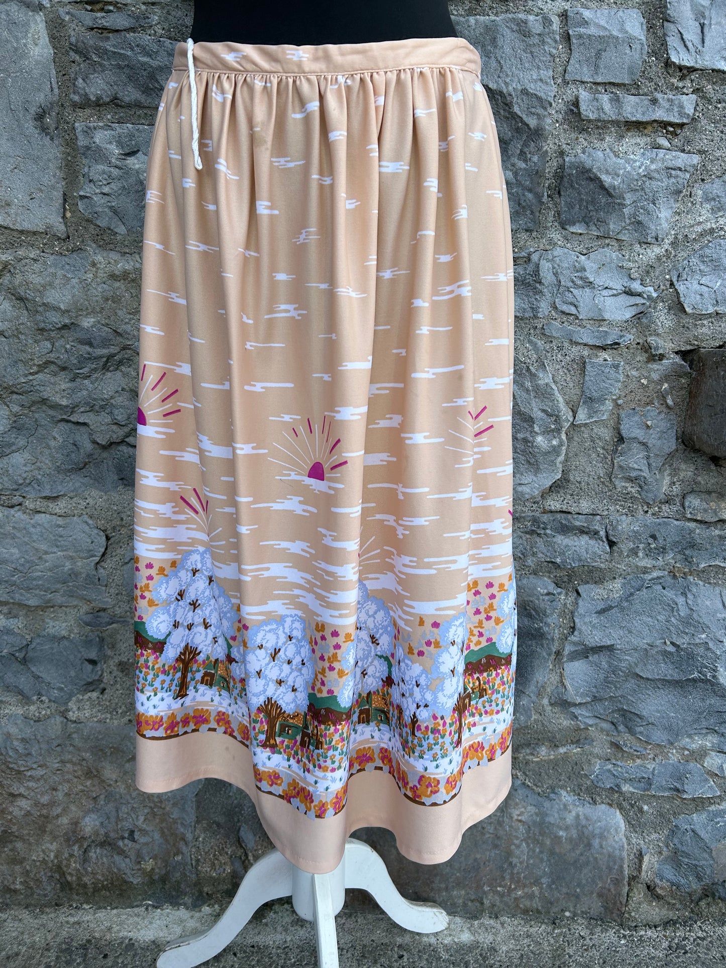80s beige landscape skirt uk 10
