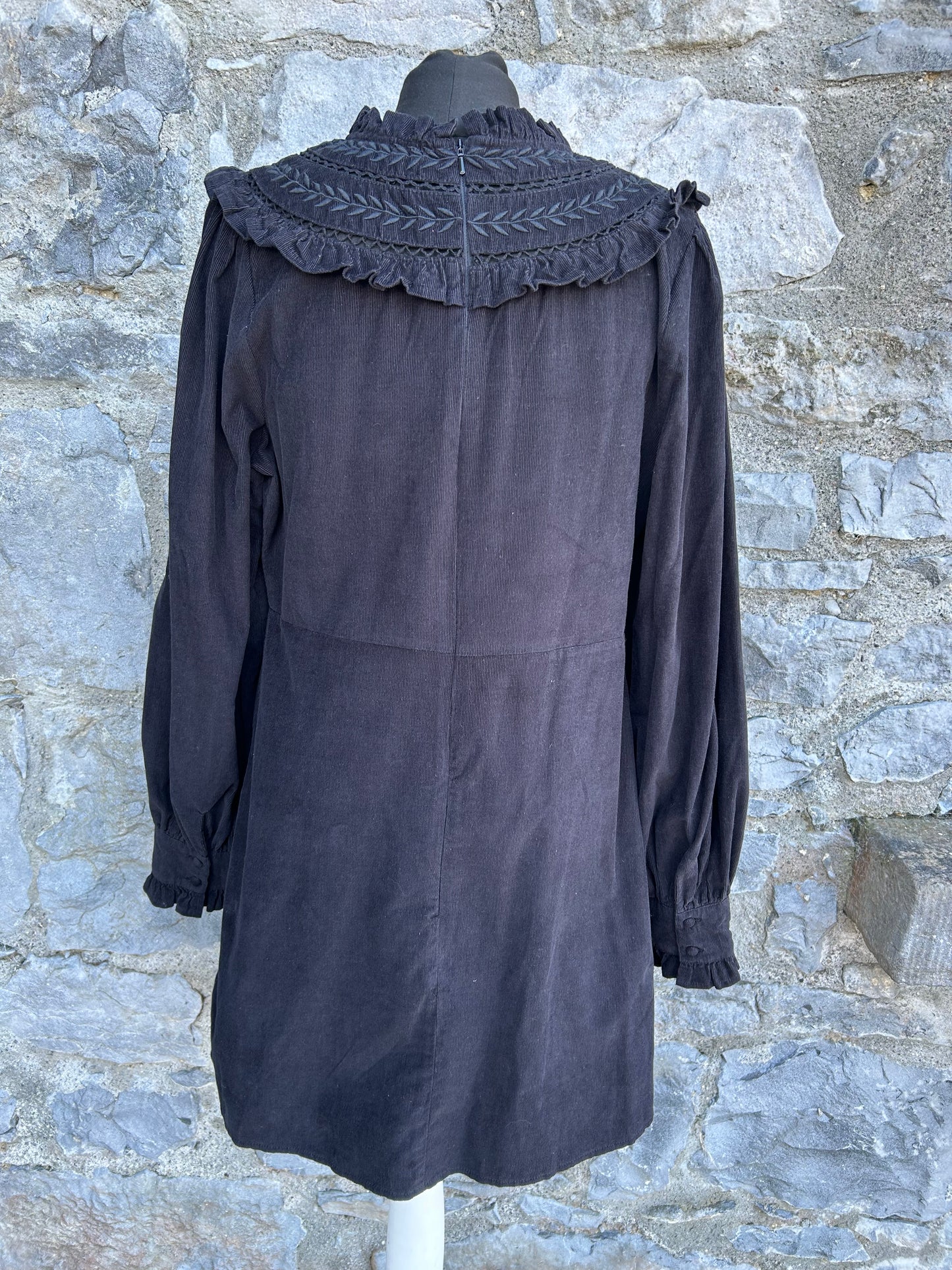 Black Cord Embroidered Frill Collar Georgiana Mini Dress uk 12