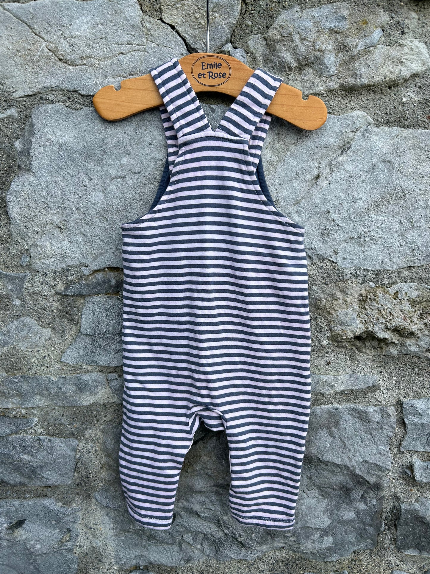 Woodland Animals navy stripy dungarees 3-6m (62-68cm)
