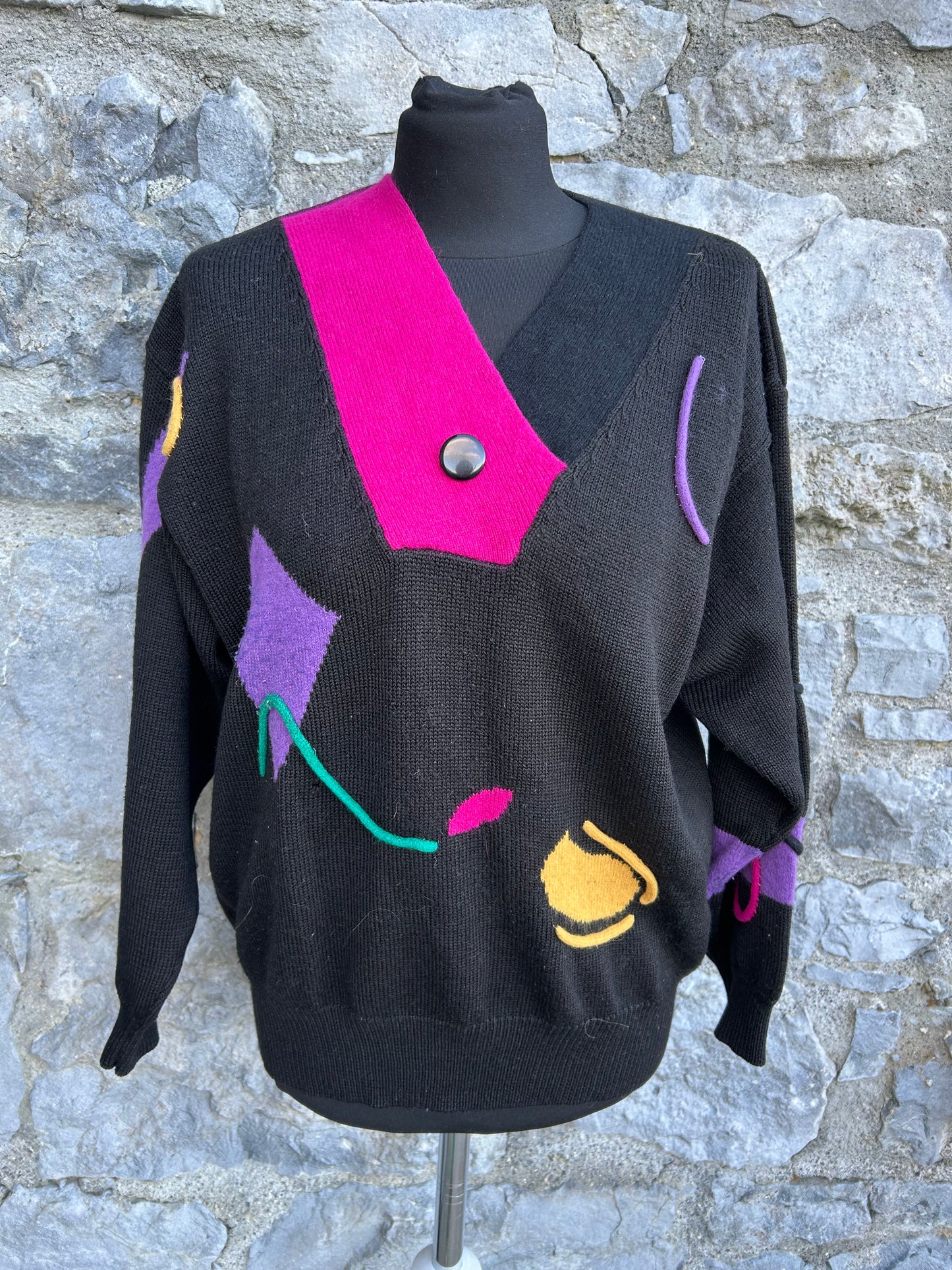 80s pink & black jumper uk 12-14