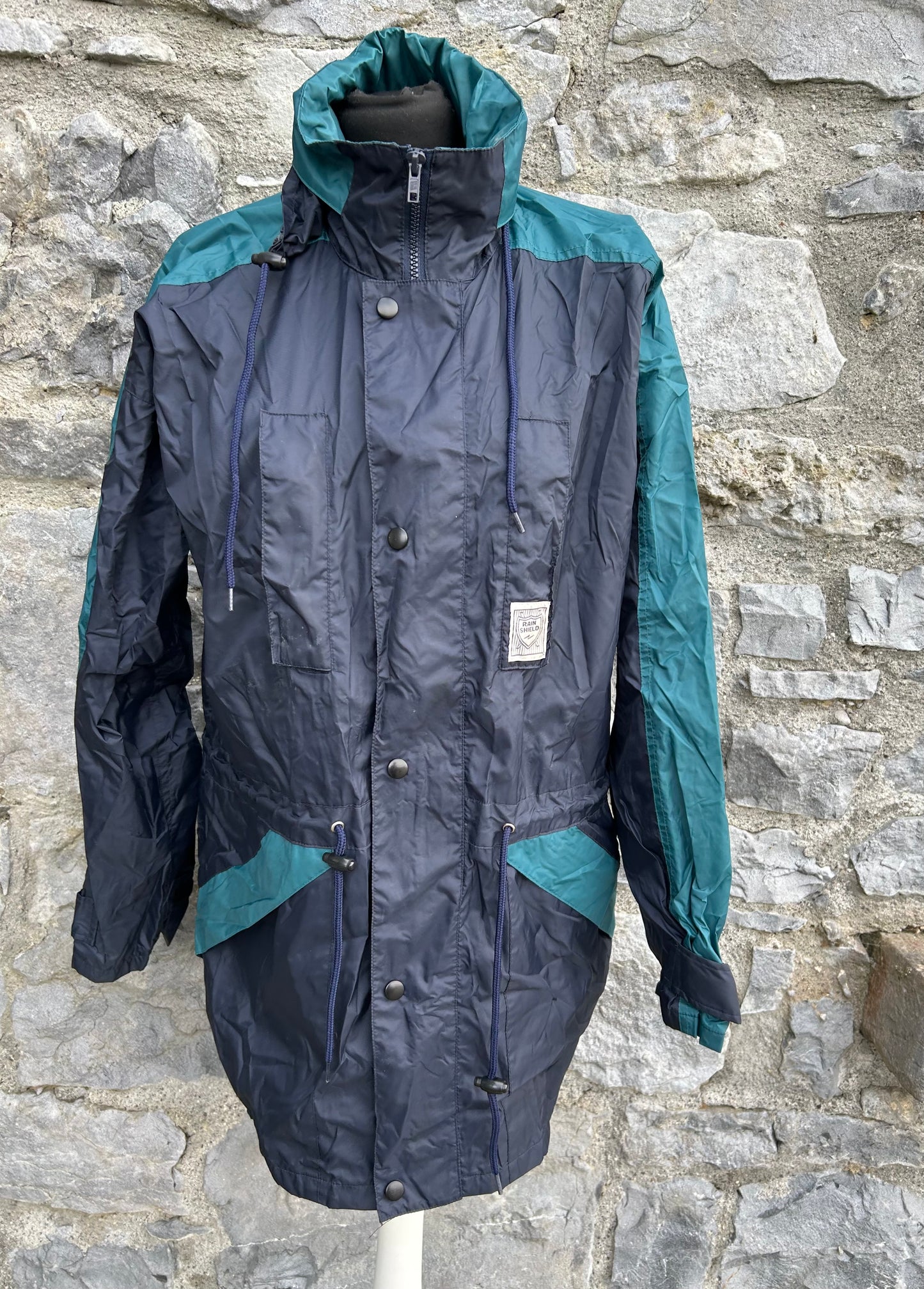 90s navy&green rain jacket Small