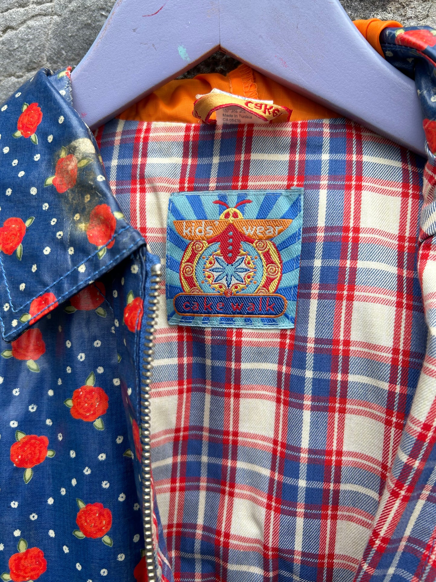 90s roses navy raincoat 9-10y (134-140cm)