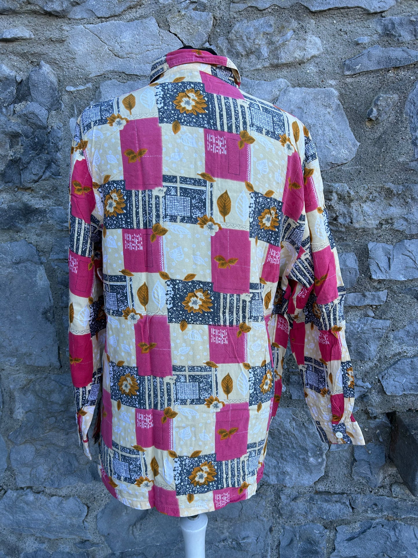 80s pink&floral patchwork shirt S/M