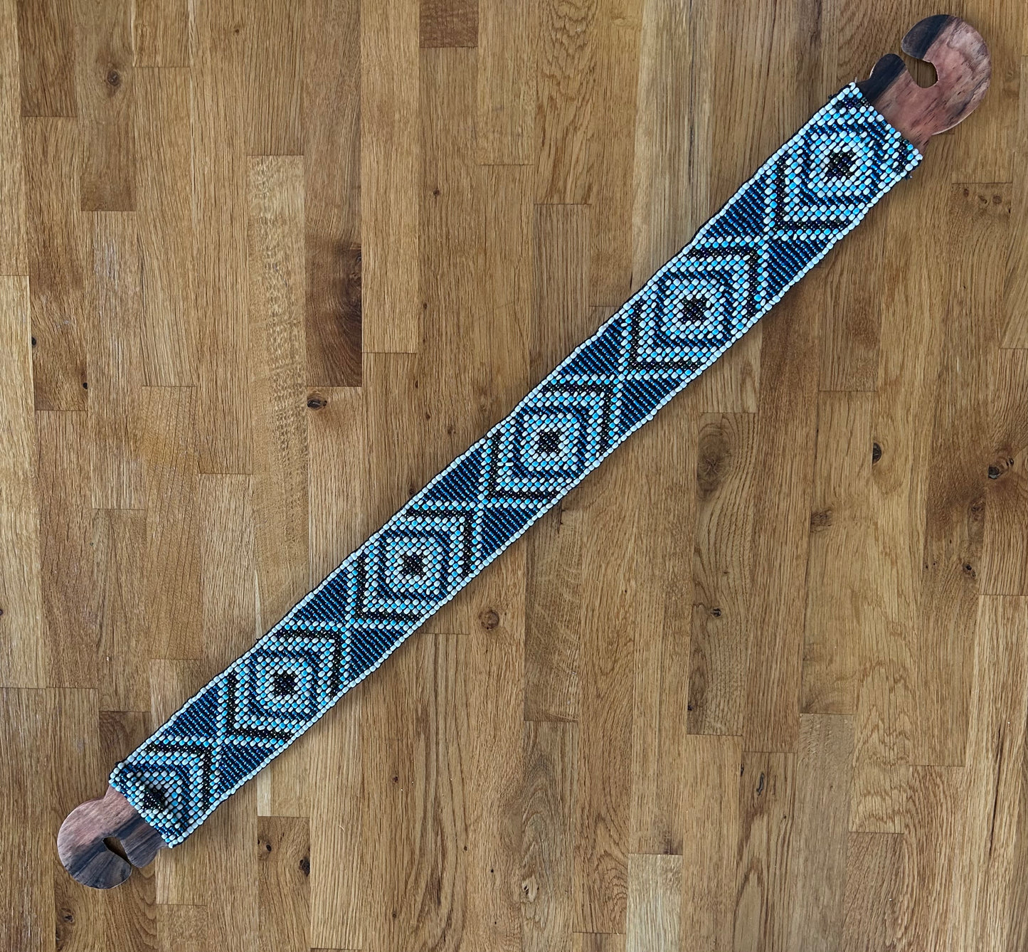 Blue geometric beaded belt