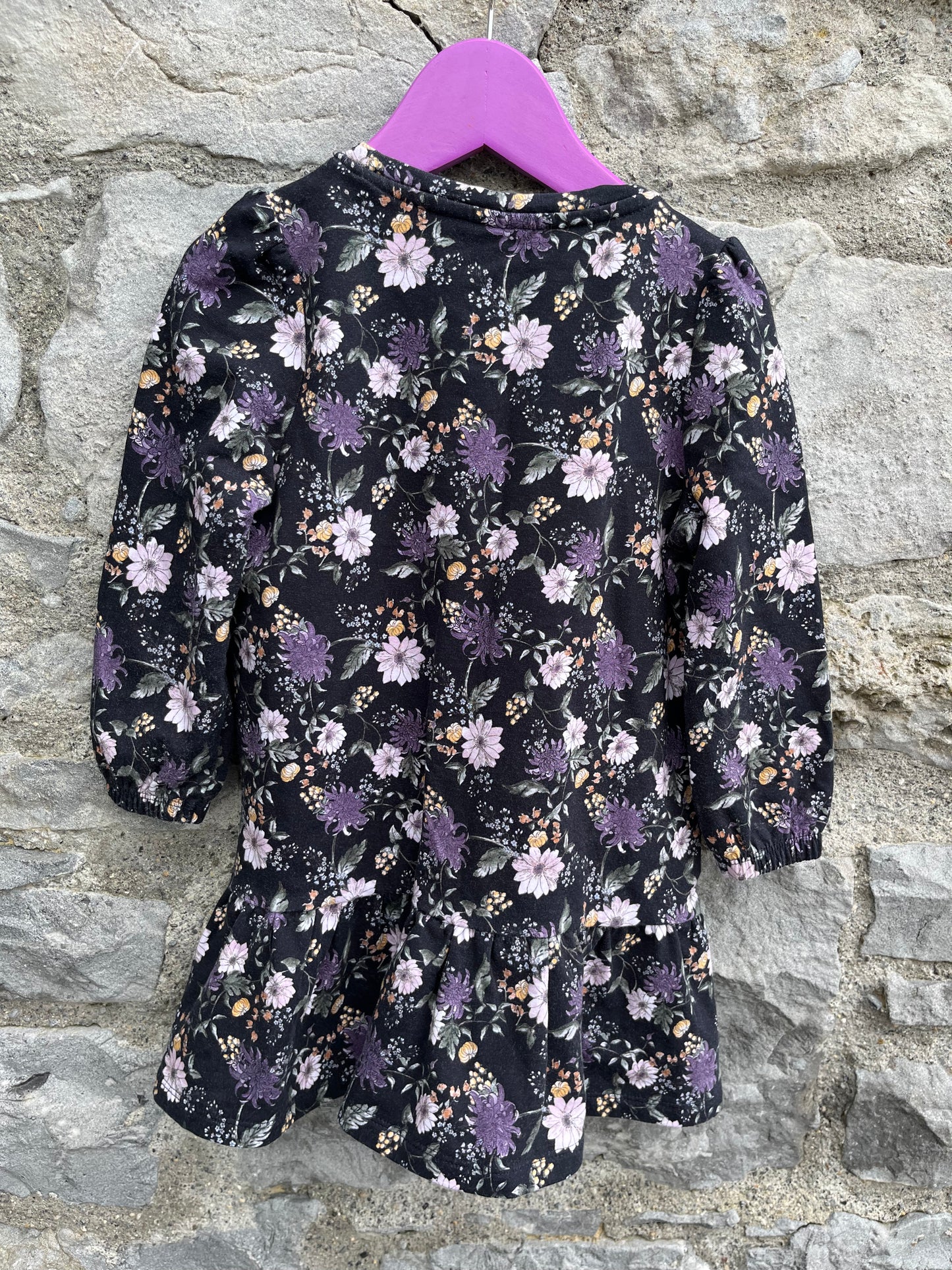 Floral black brushed dress 2-3y (92-98cm)