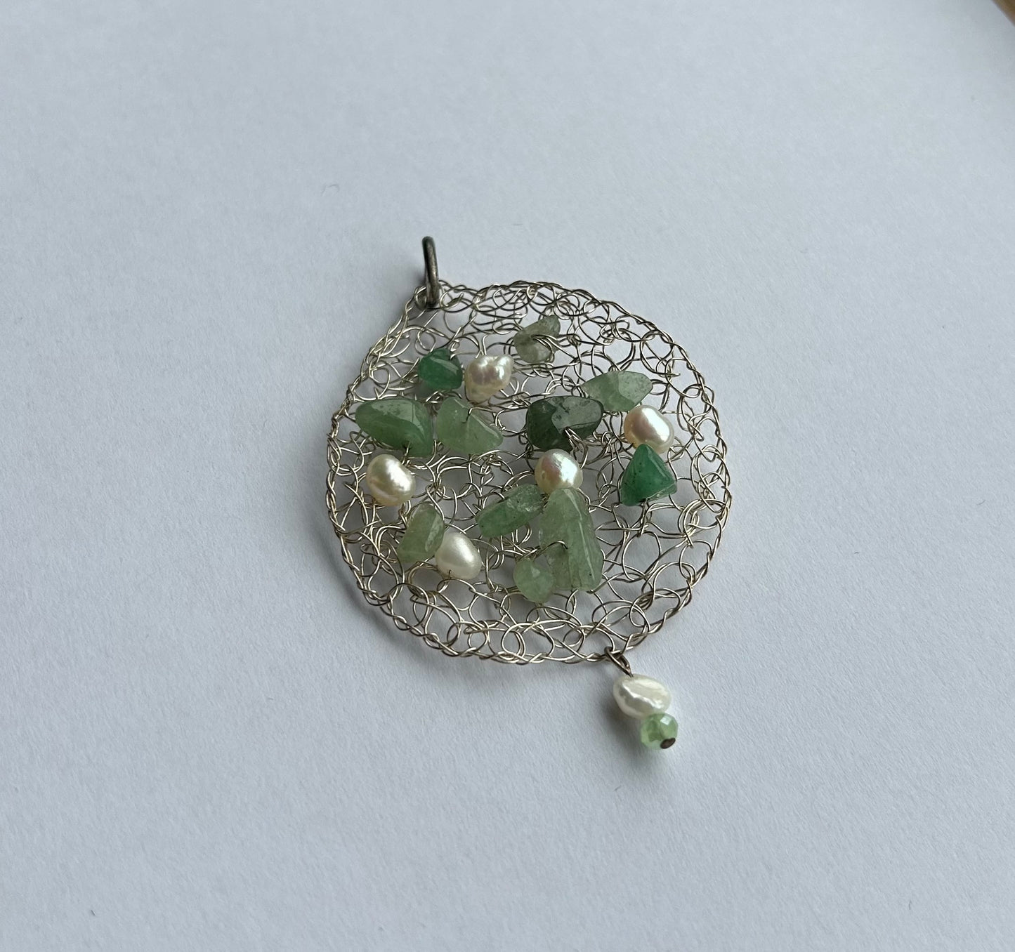 Handmade silver and jade pendant