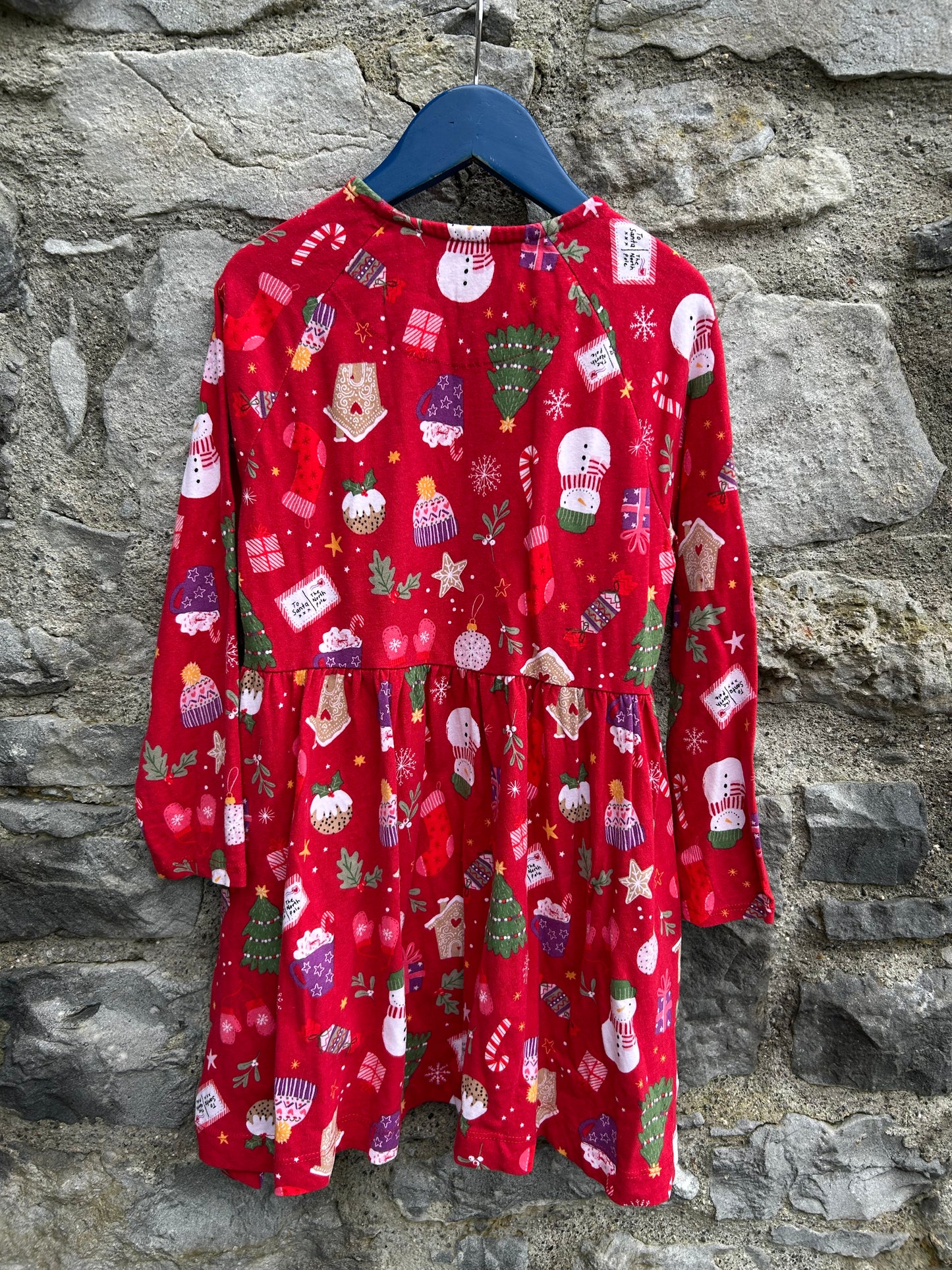 Christmas print red dress 7y (122cm)