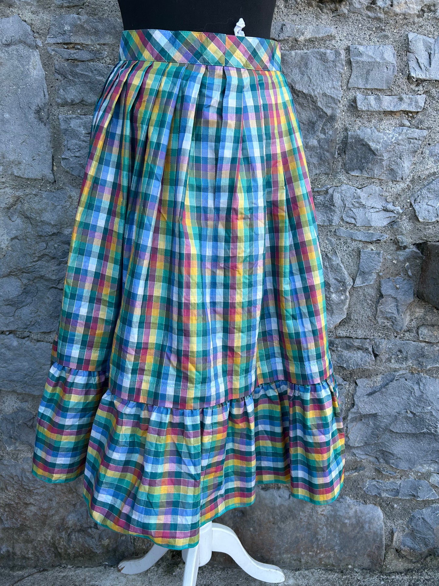 80s rainbow check top&skirt uk 8