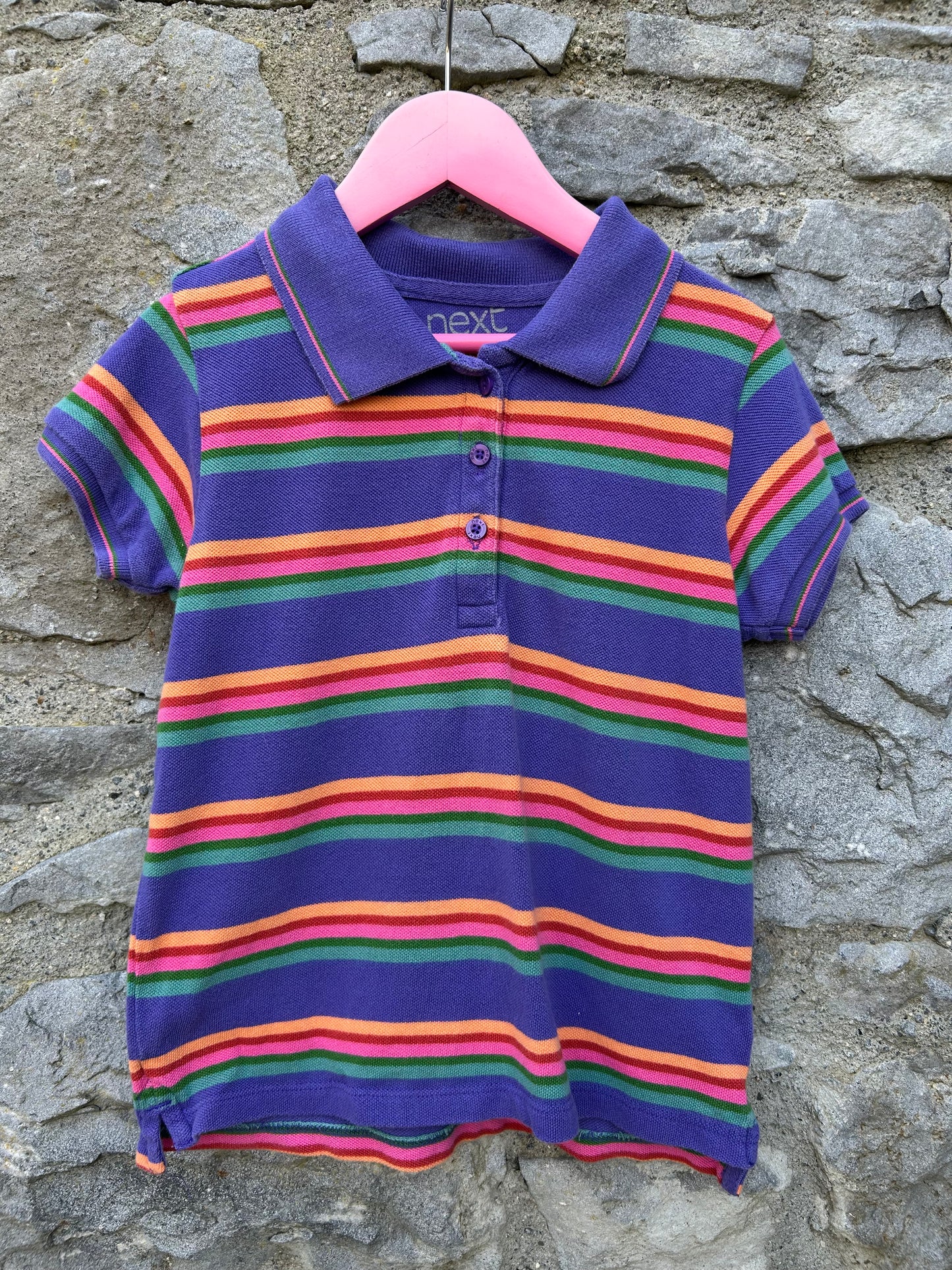 Colourful stripy purple polo top 5-6y (110-116cm)