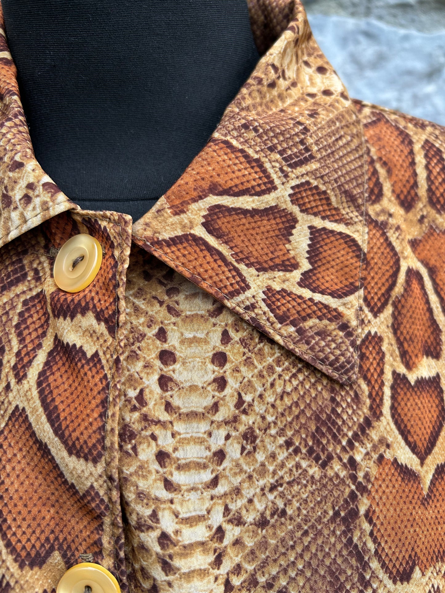 90s brown snake print shirt uk 14