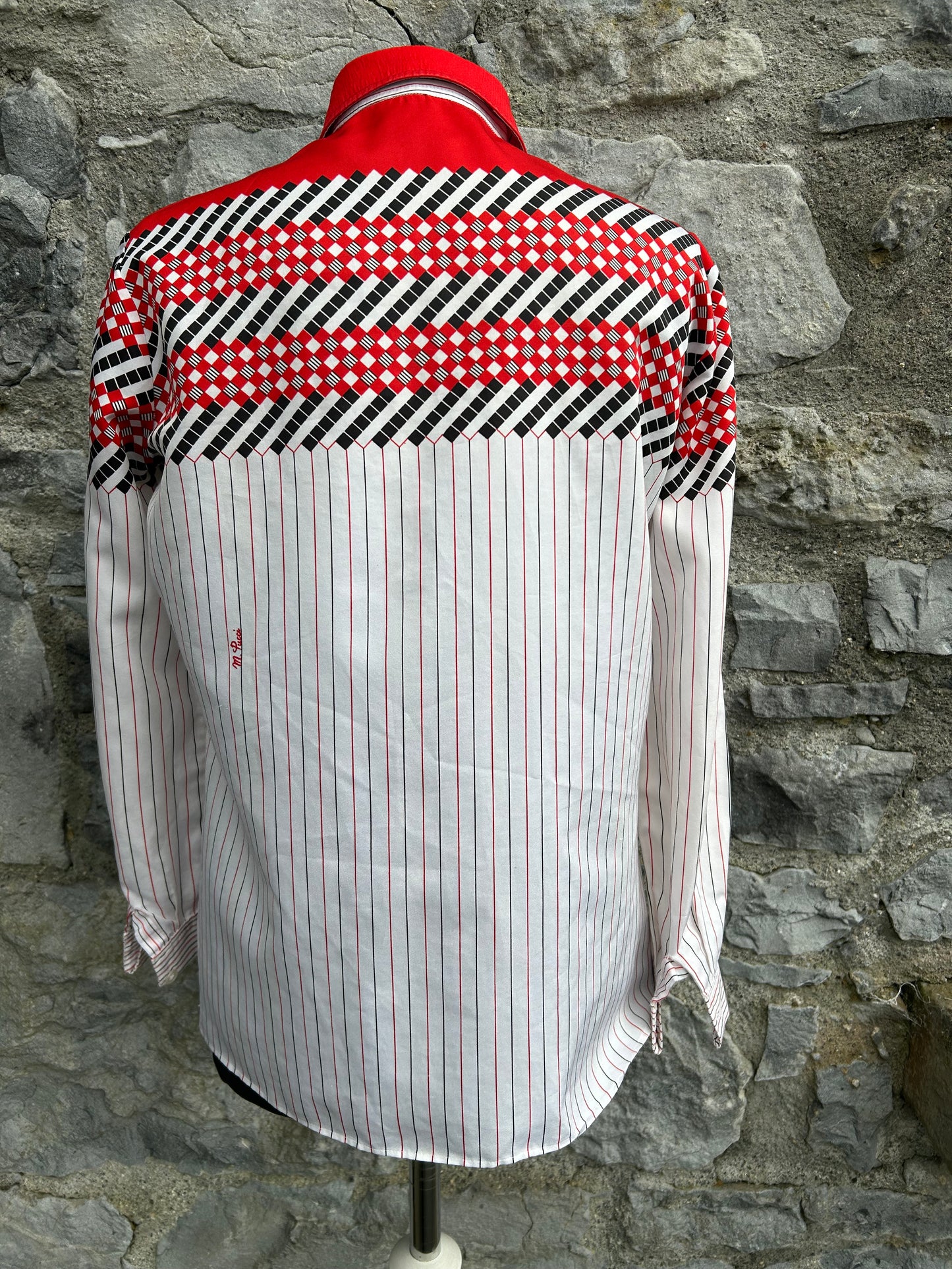 80s Black&red stripy blouse uk 10