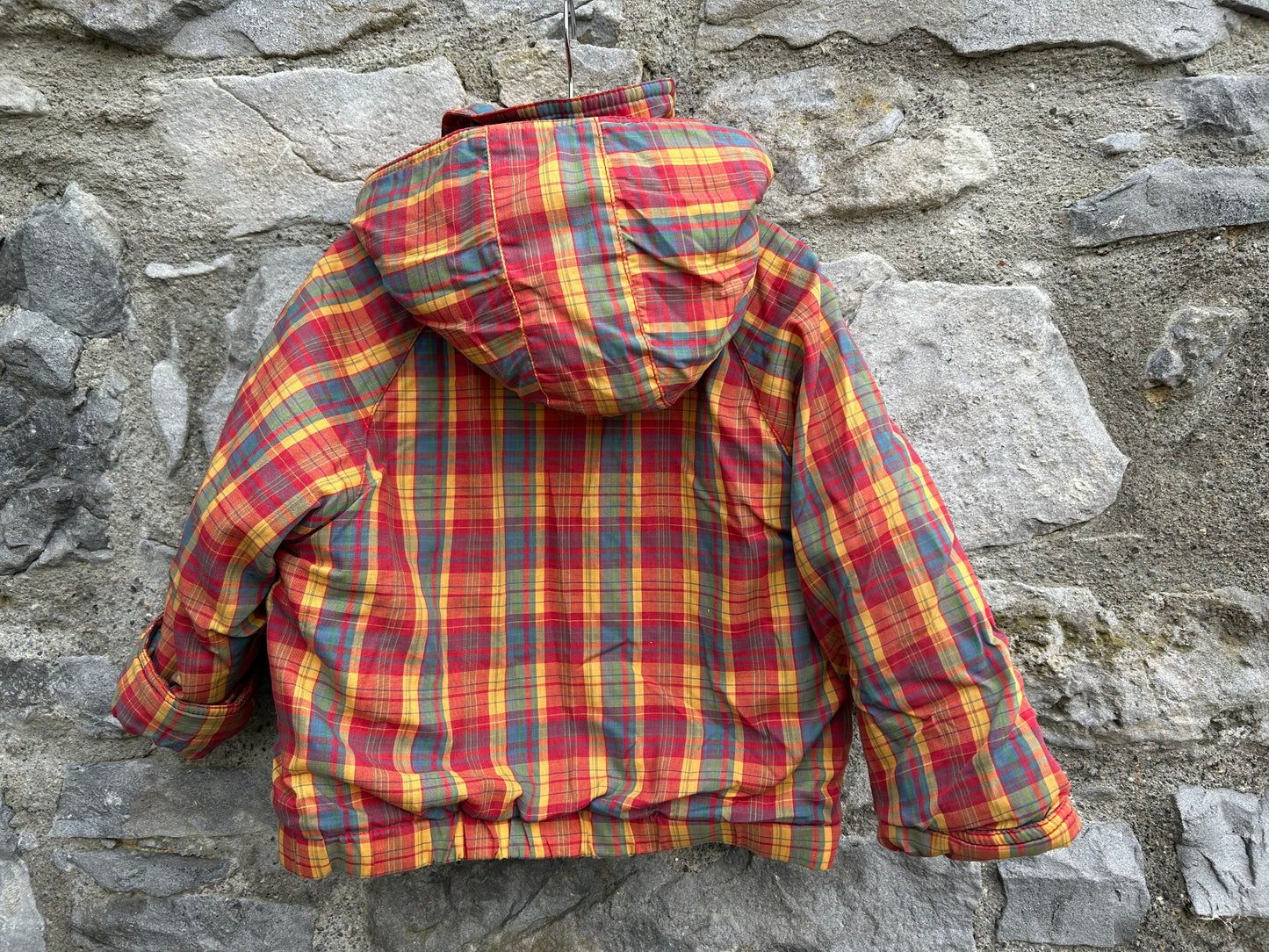 80s orange check winter jacket 12-18m (80-86cm)
