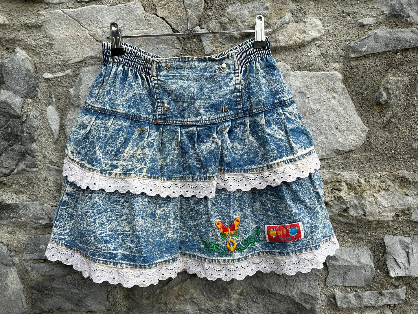 80s acid wash tiered skirt 11-12y (146-152cm)