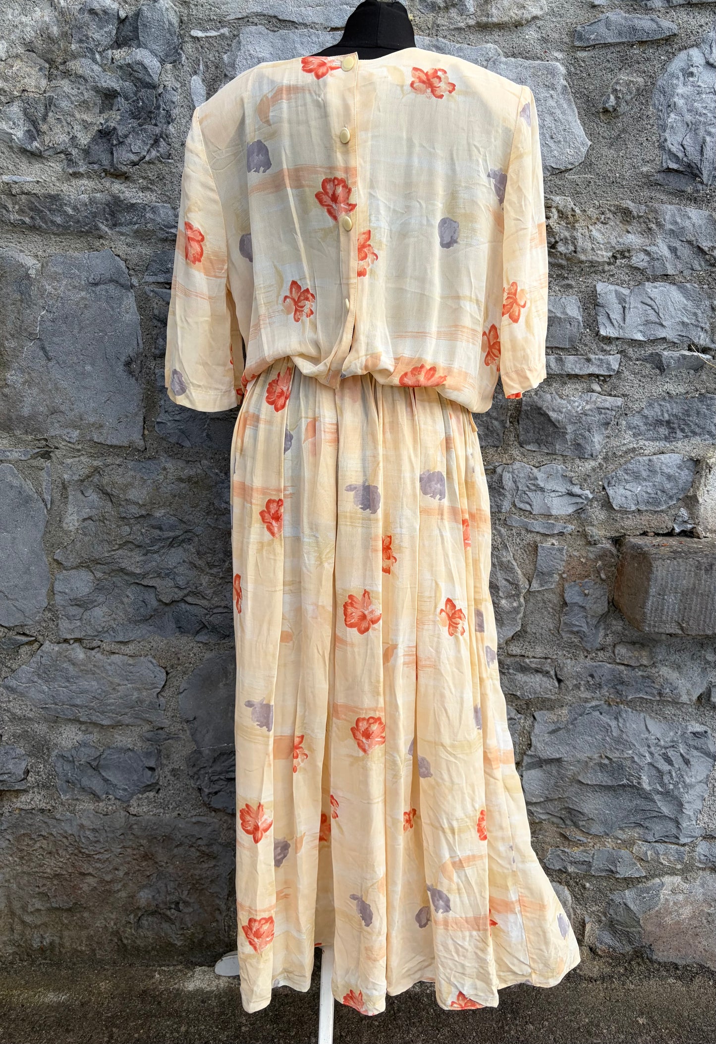 80s yellow floral sheer dress uk 12-14