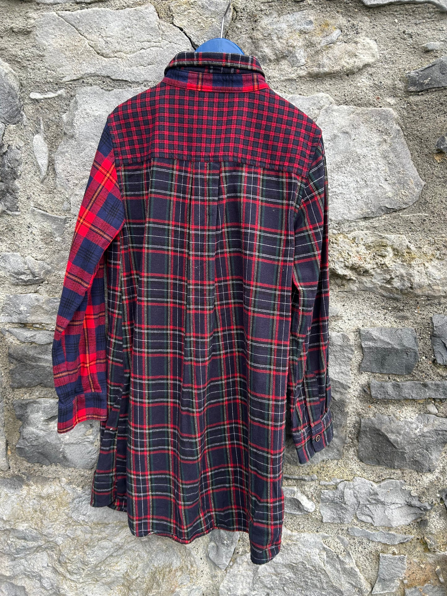 Red&navy check patchwork dress 8-9y (128-134cm)