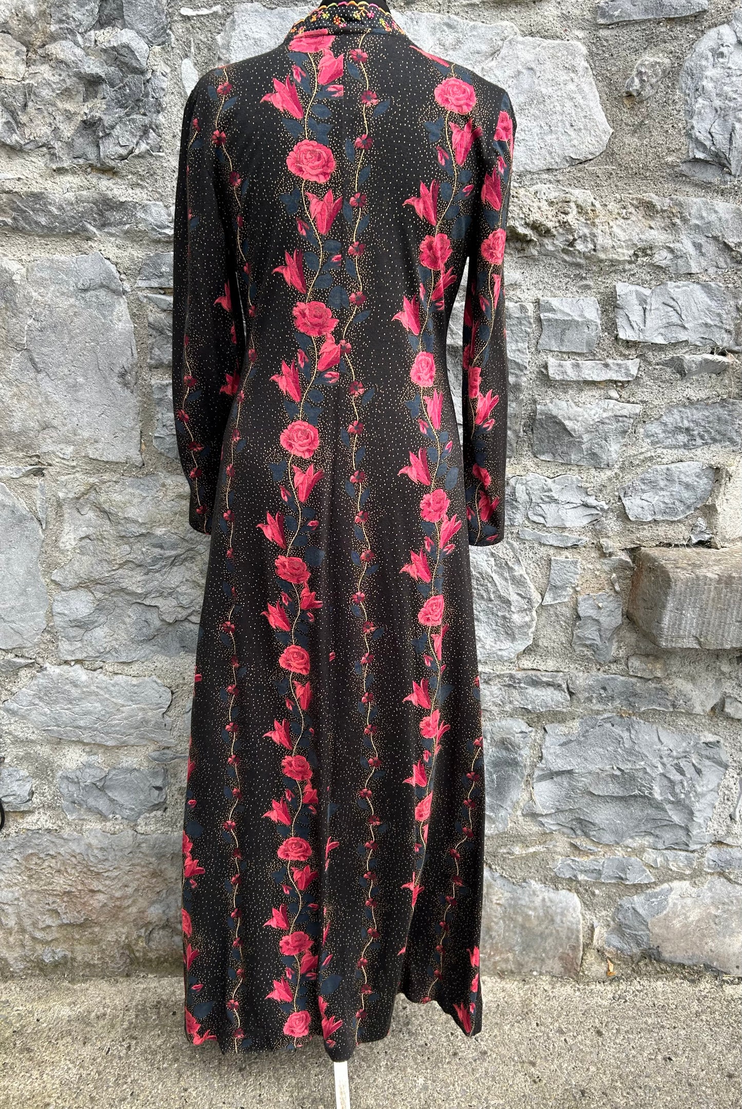 70s Flowers&dots black maxi dress uk 12