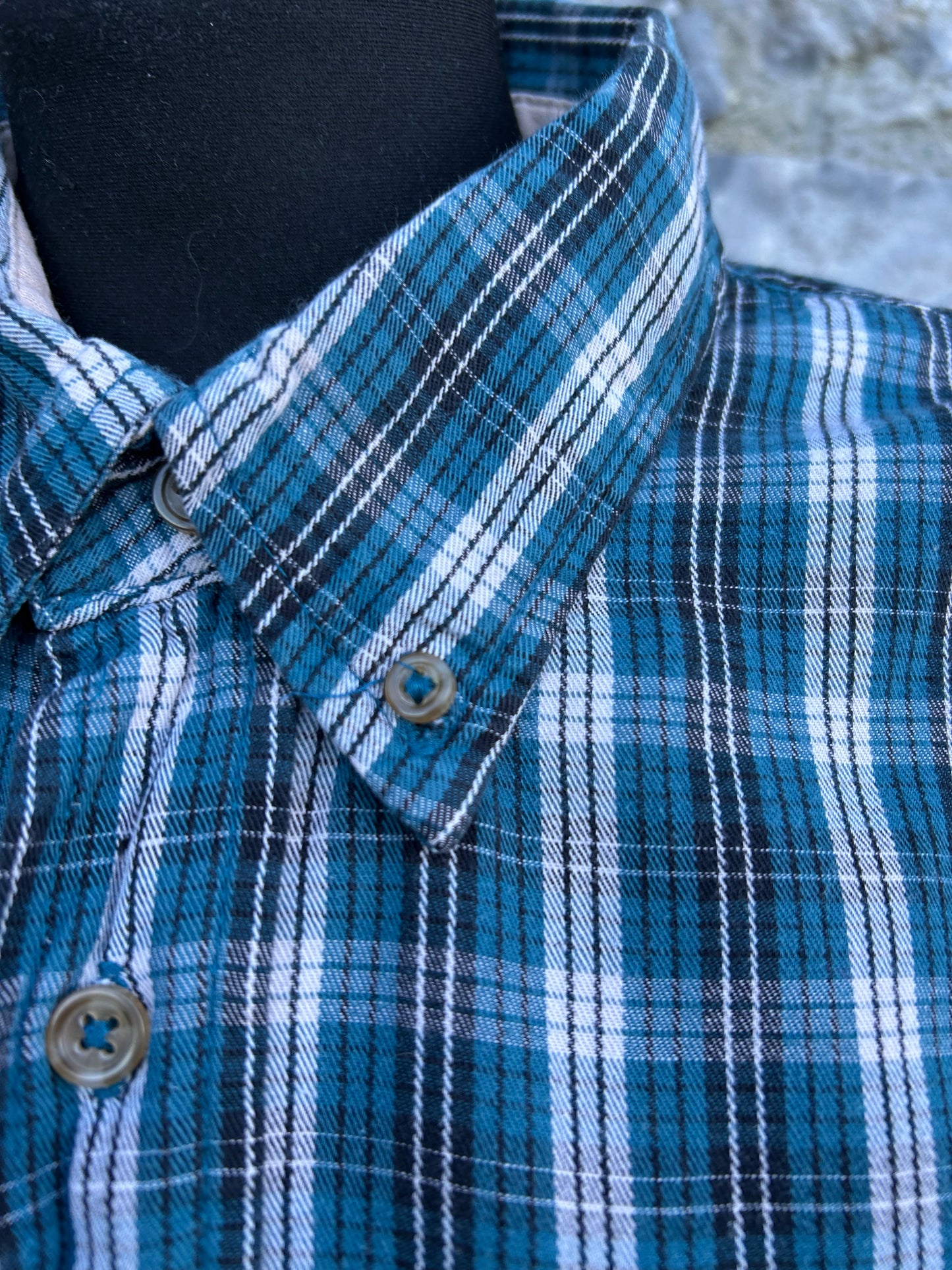90s blue check shirt L-XL