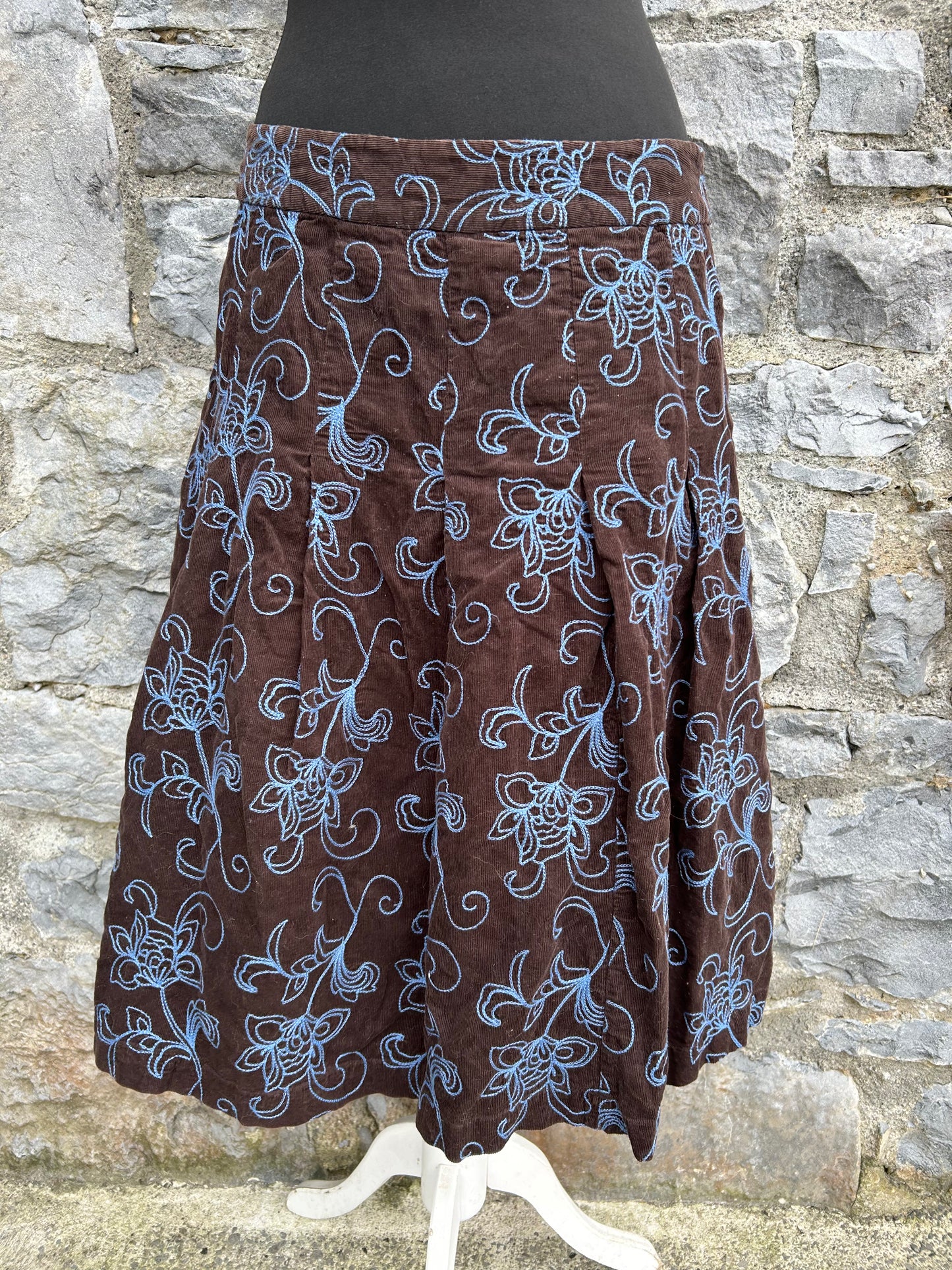 Brown floral embroidered cord skirt uk 14