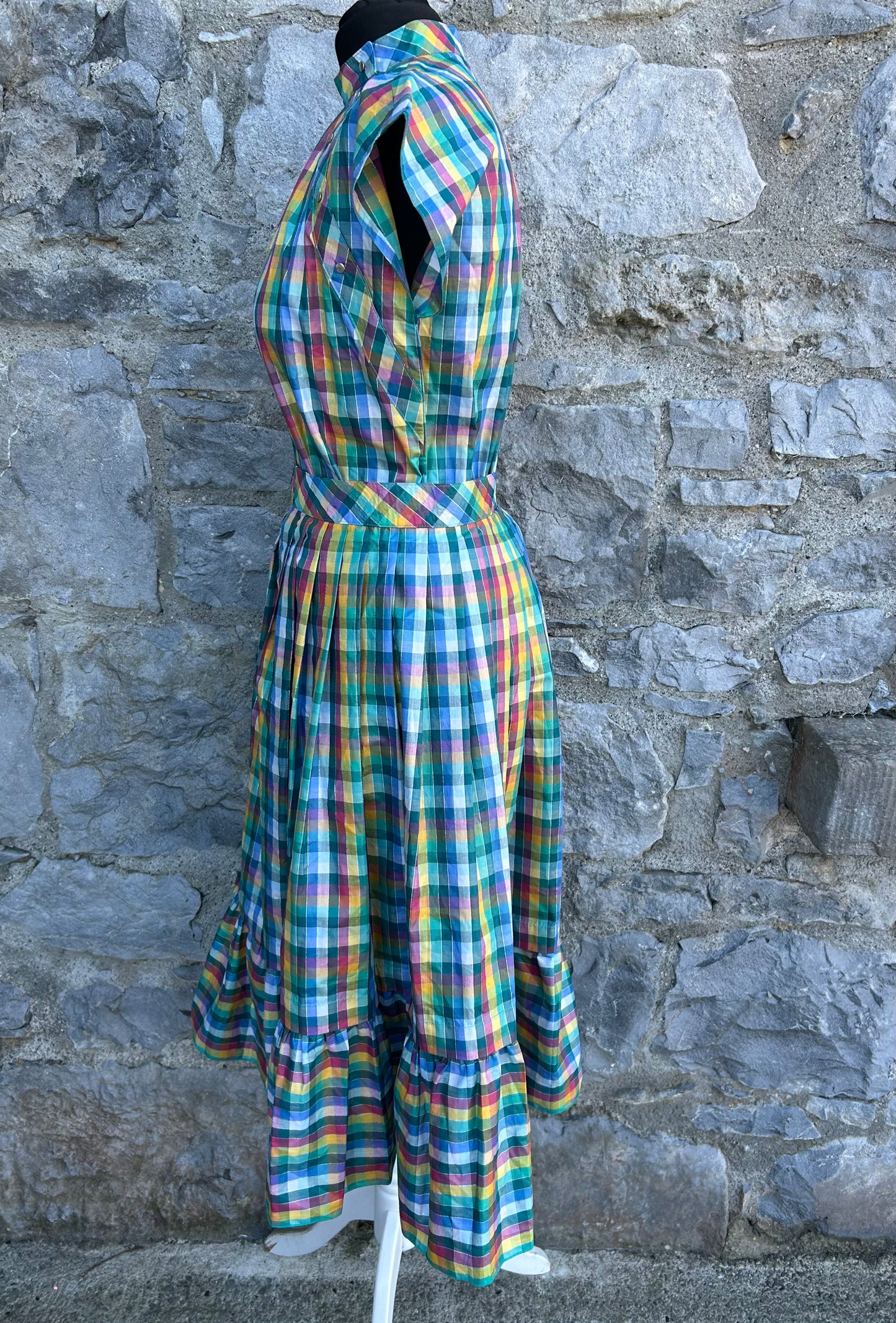 80s rainbow check top&skirt uk 8