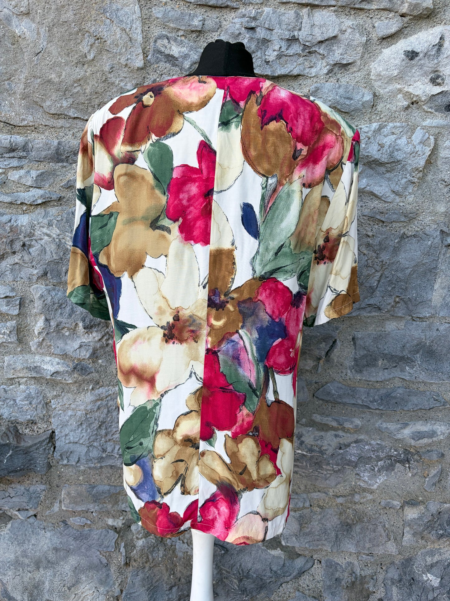 80s pink&brown flowers blouse uk 14