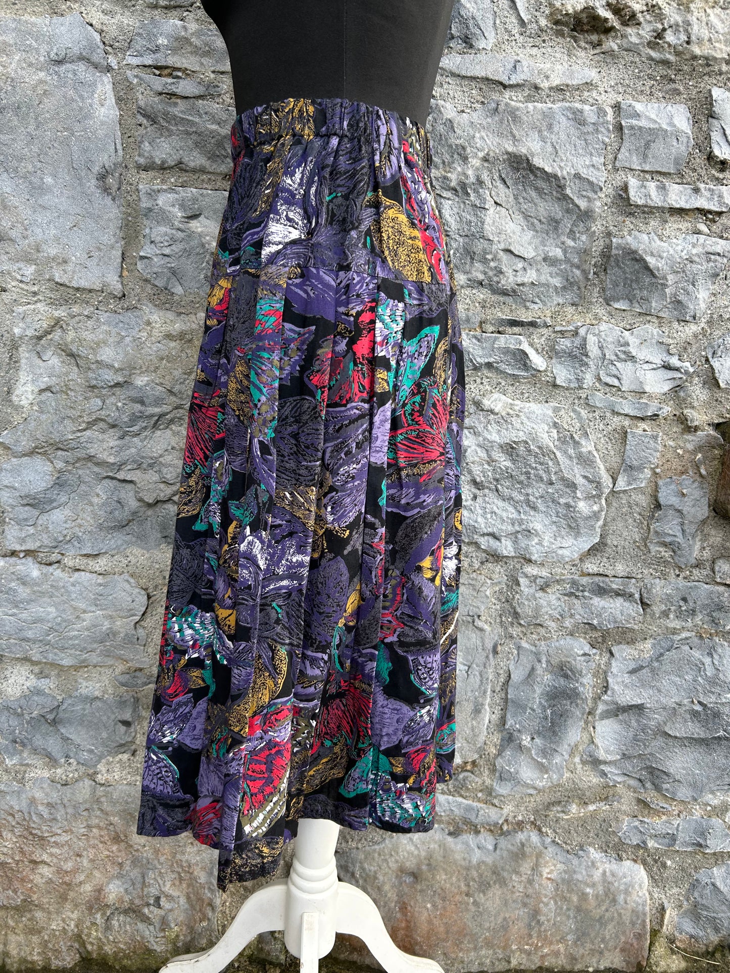 80s colourful leaves grey skirt uk 6-8