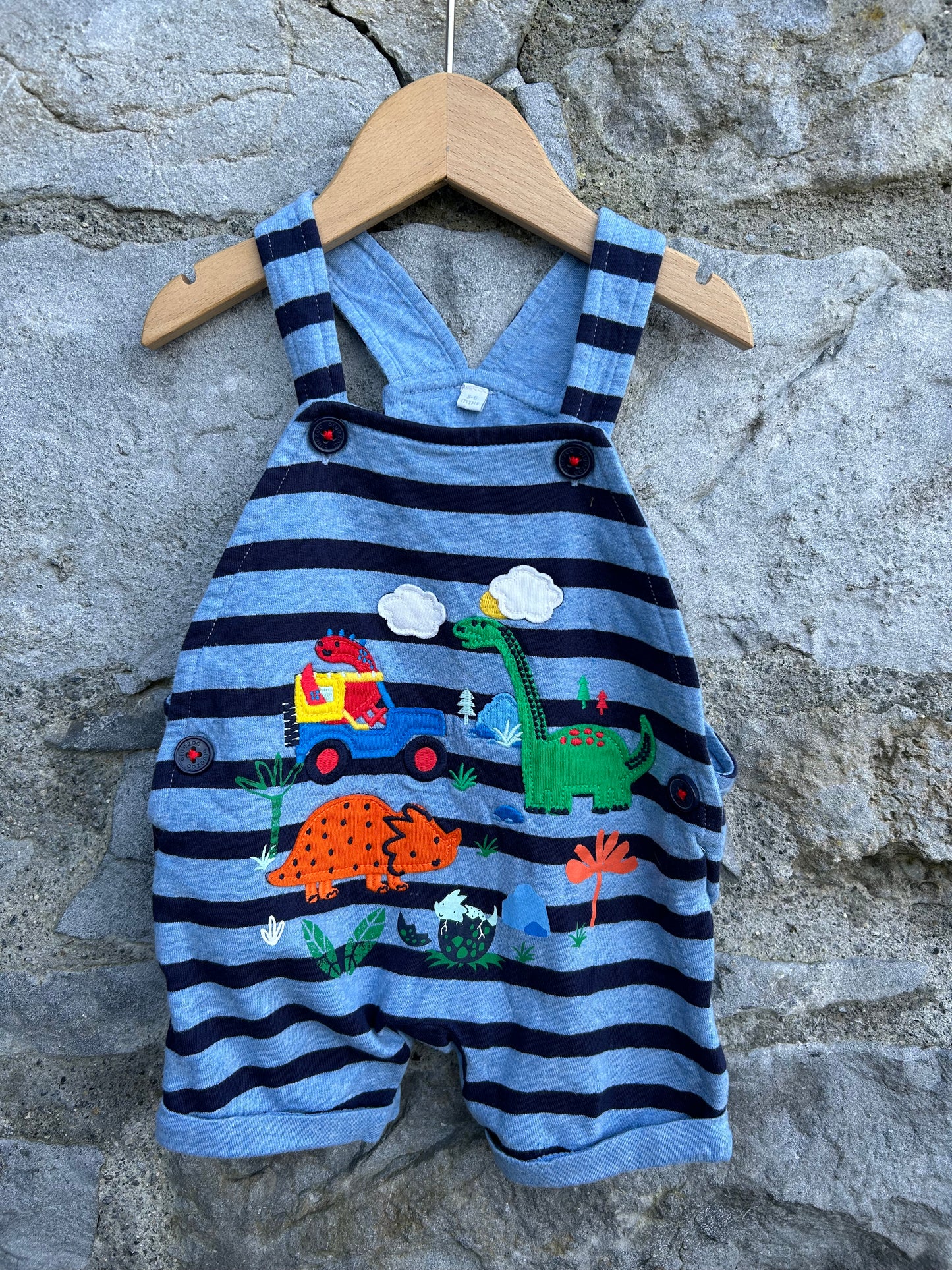 Dinosaurs stripy short dungarees 3-6m (62-68cm)