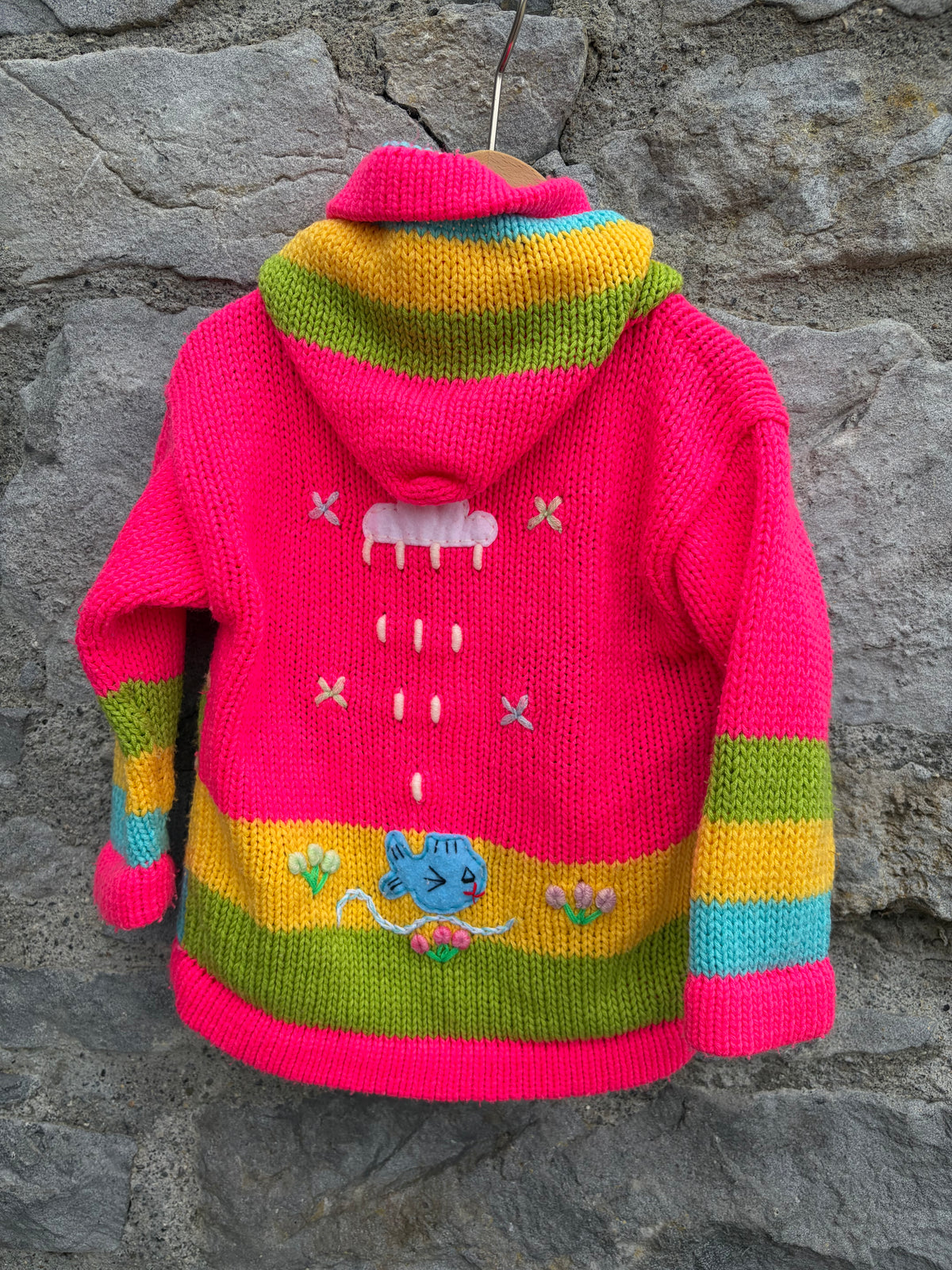 Neon pink Peruvian cardigan 9m (74cm)