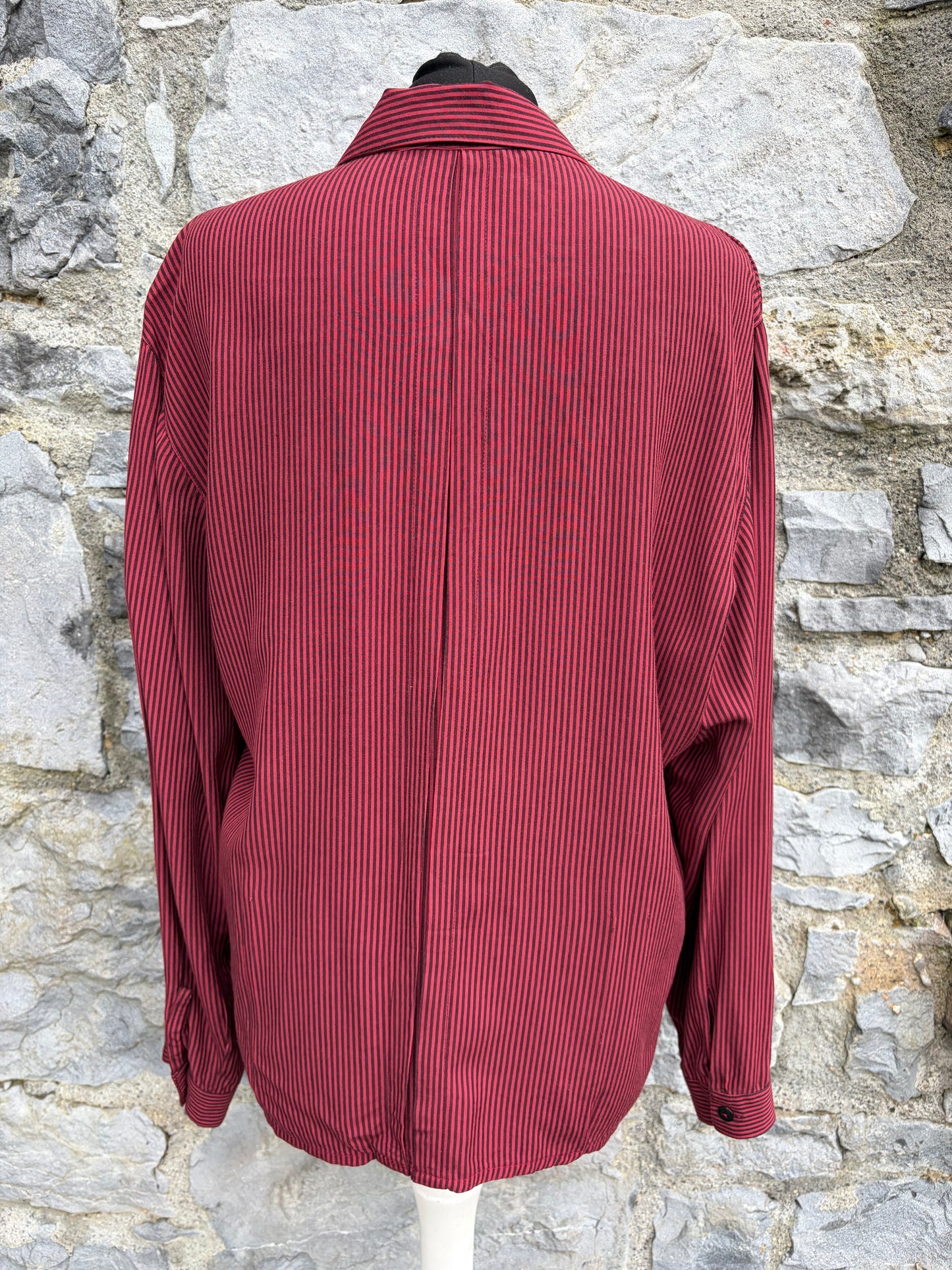 80s red&brown stripy blouse uk 12-14