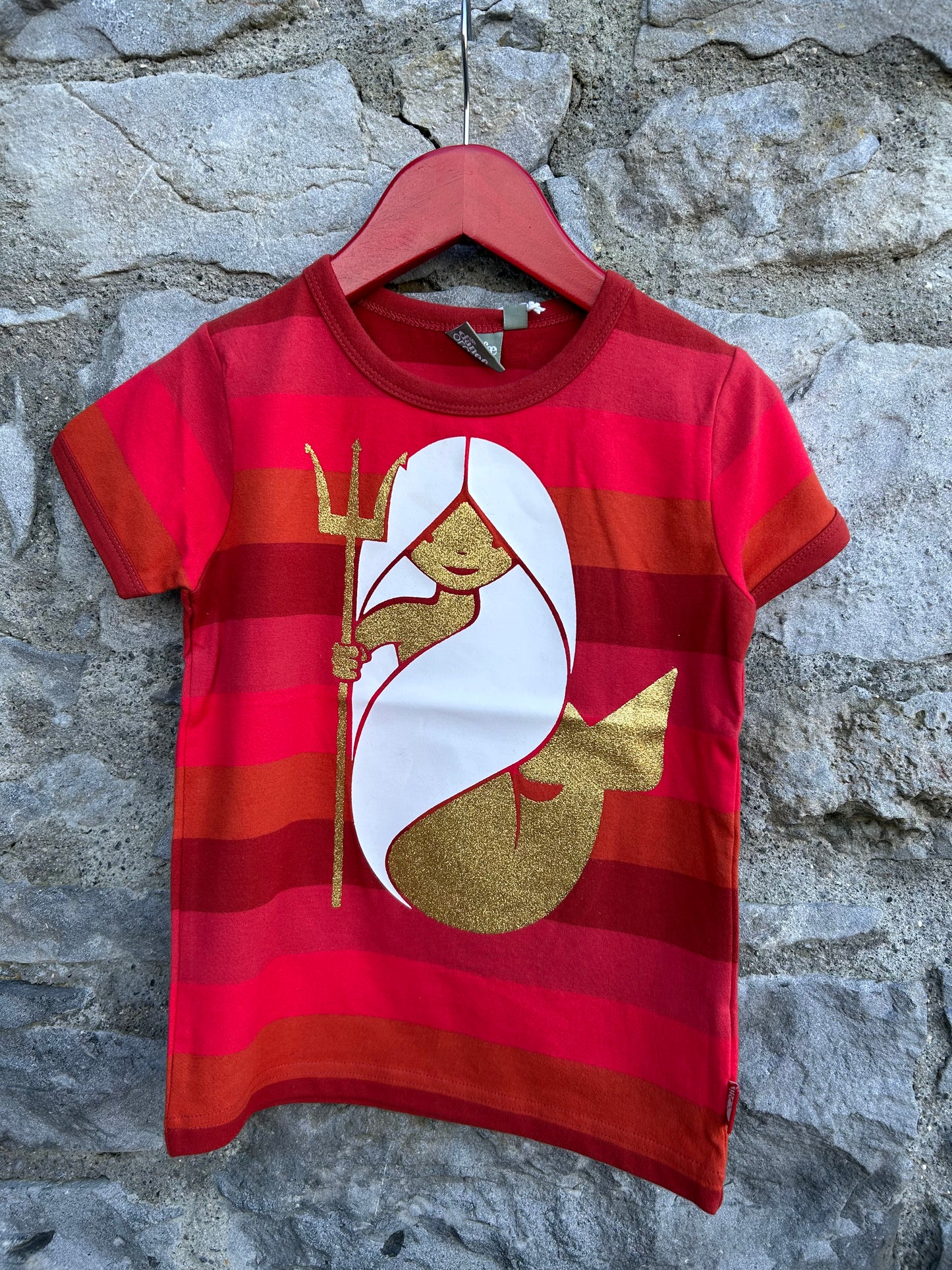 Gold mermaid red stripy T-shirt 4y (104cm)