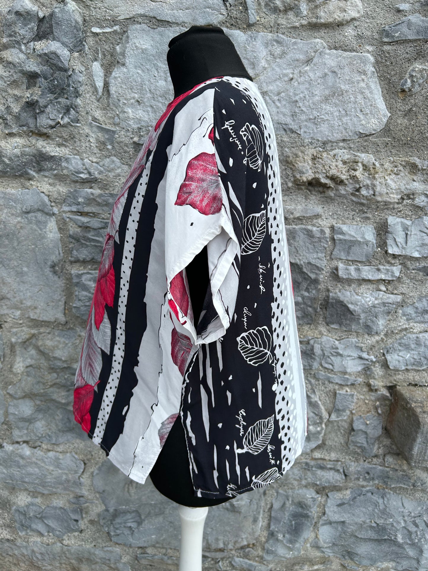 80s pink&black leaves top uk 14-16