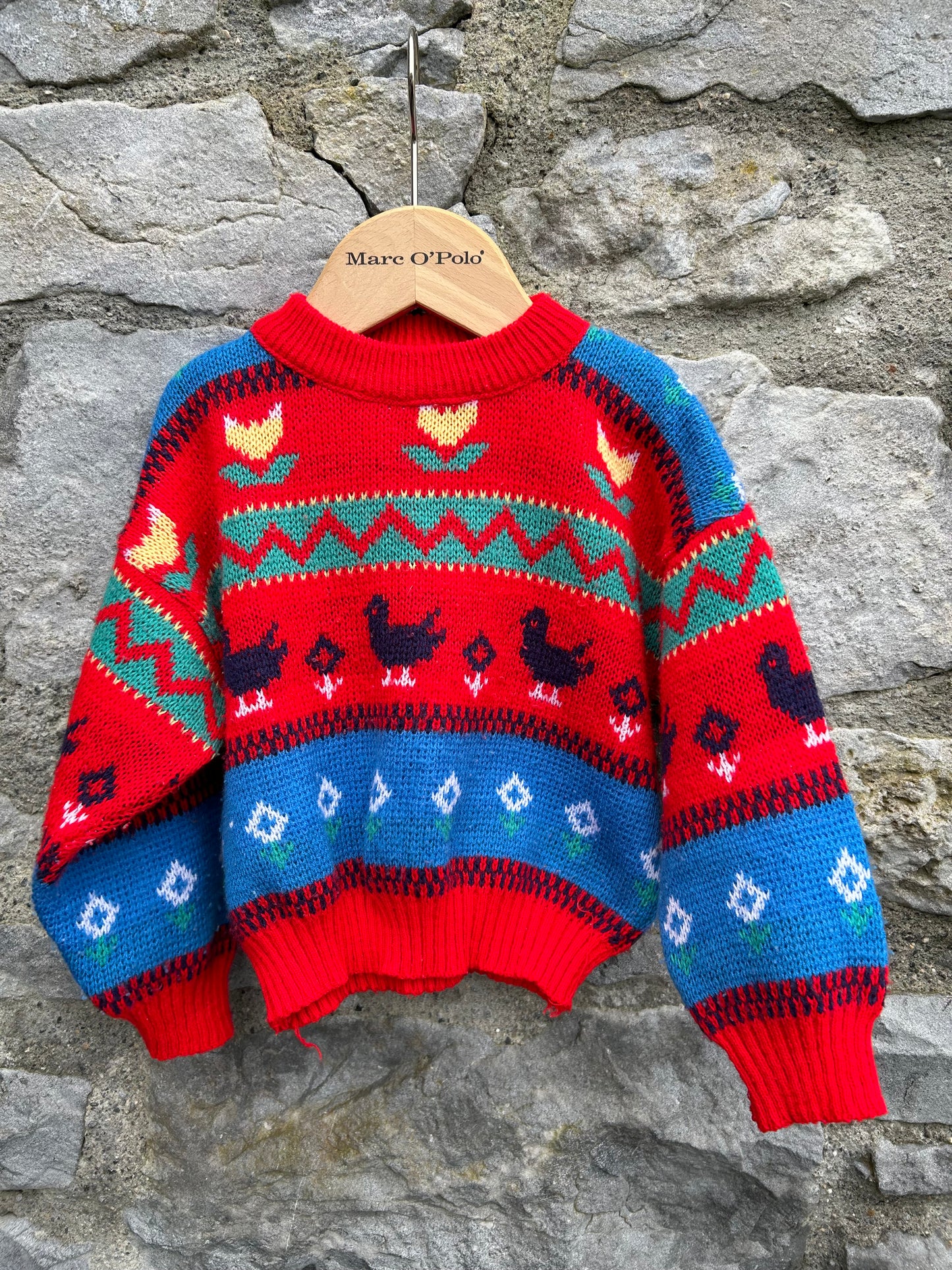 80s red geometric jumper 12m (80cm)