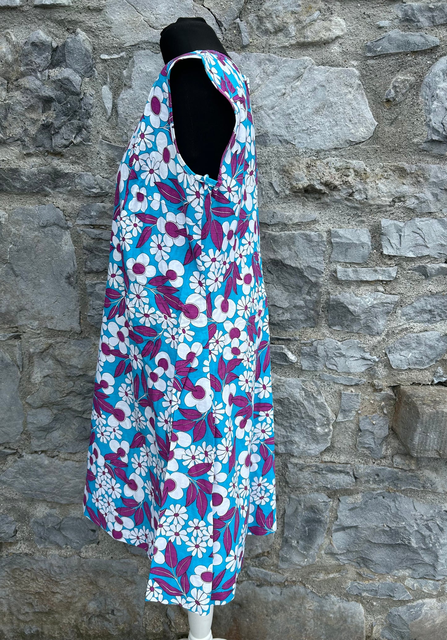 90s white flowers blue dress uk 12-14