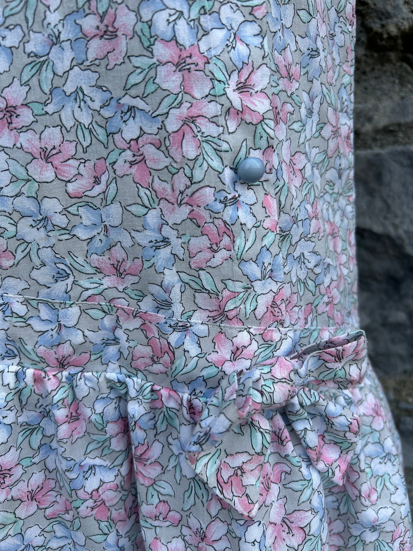 80s Grey&pink floral dress 13y (158cm)