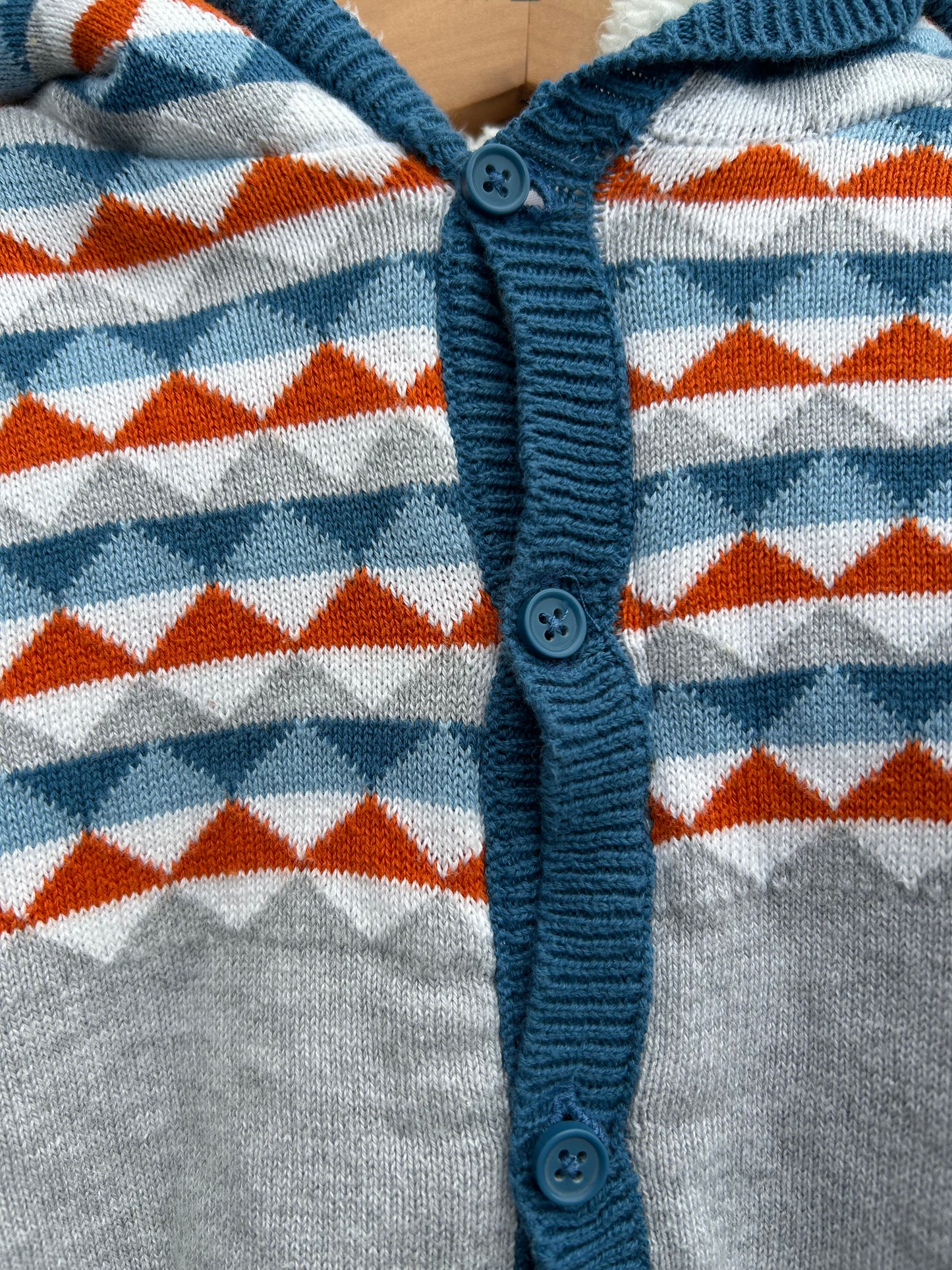 Geometric grey furry lined onesie 3-6m (62-68cm)