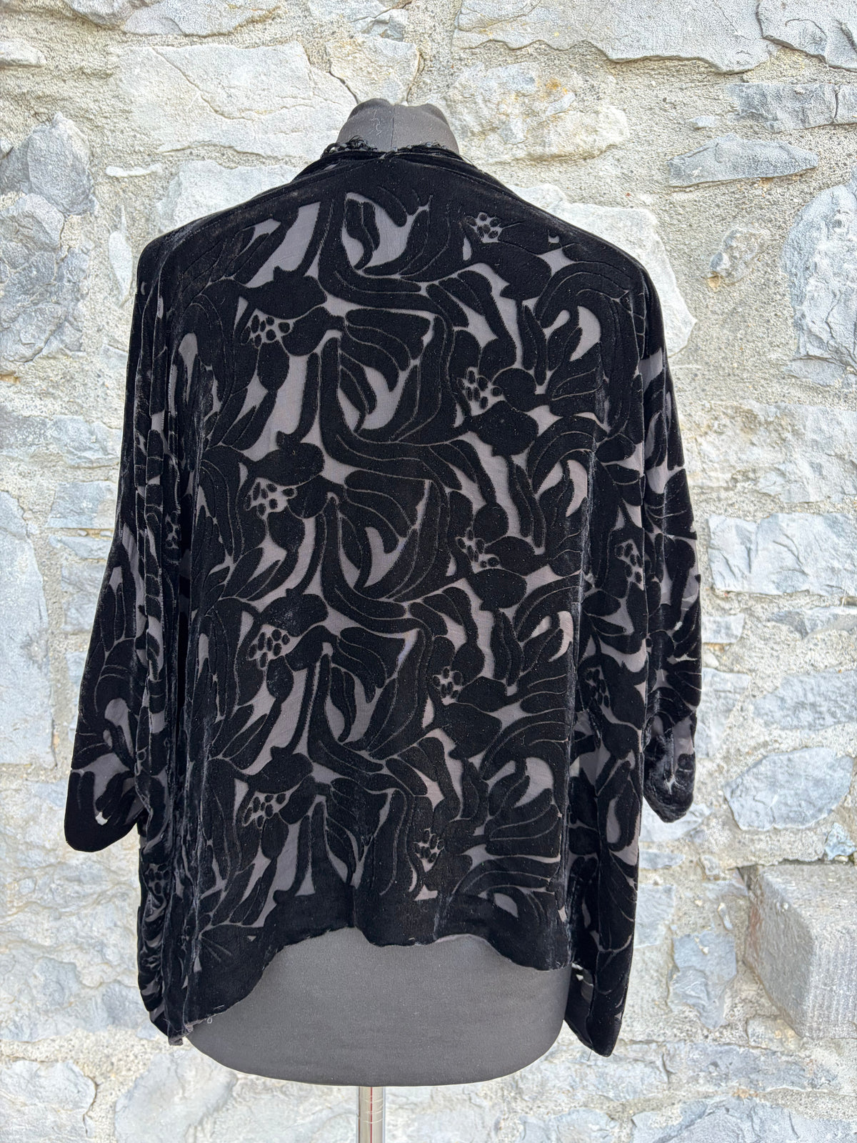 Black floral burnout velvet open-front kimono uk 8-12