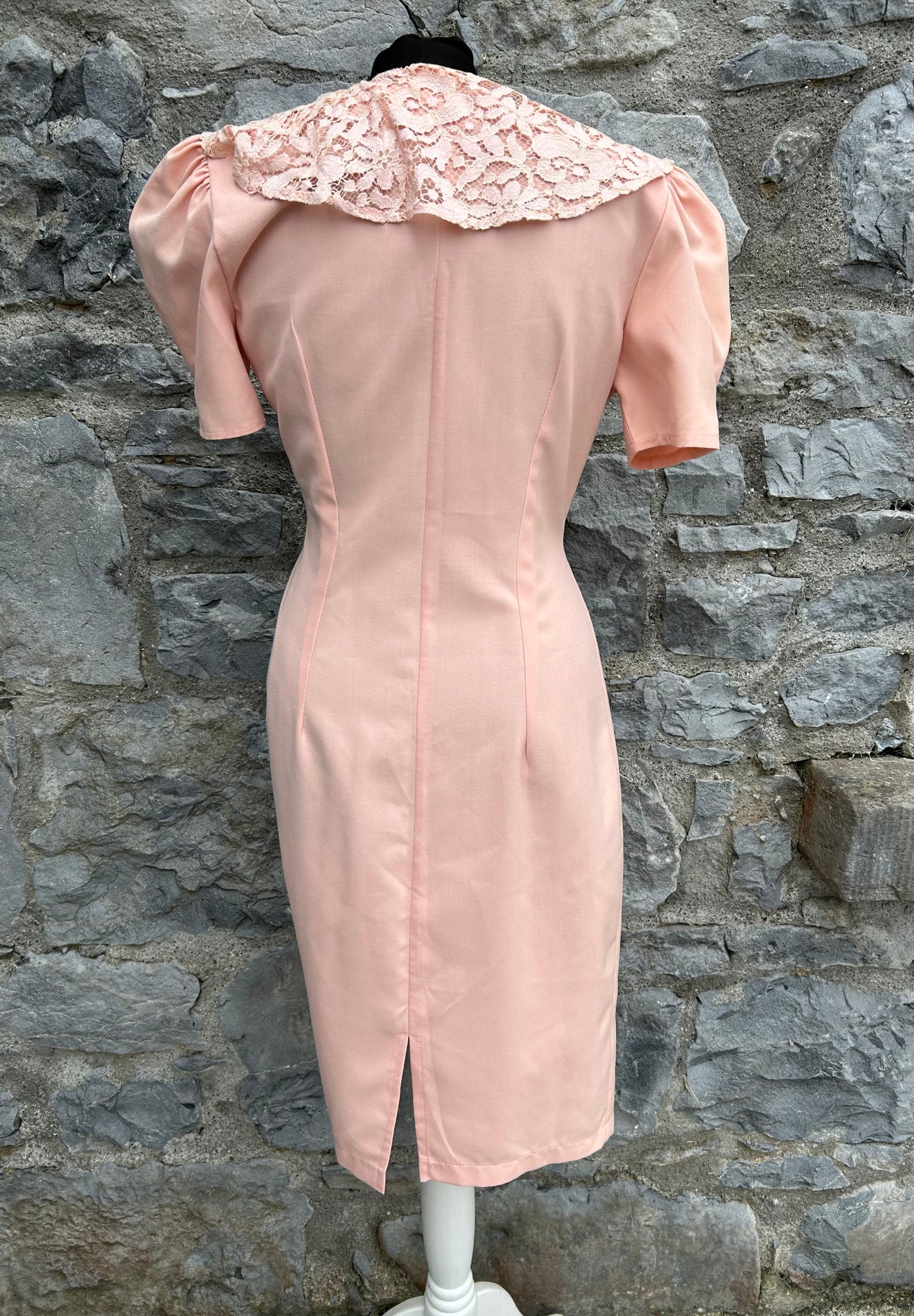 80s peach lace collar dress uk 6-8