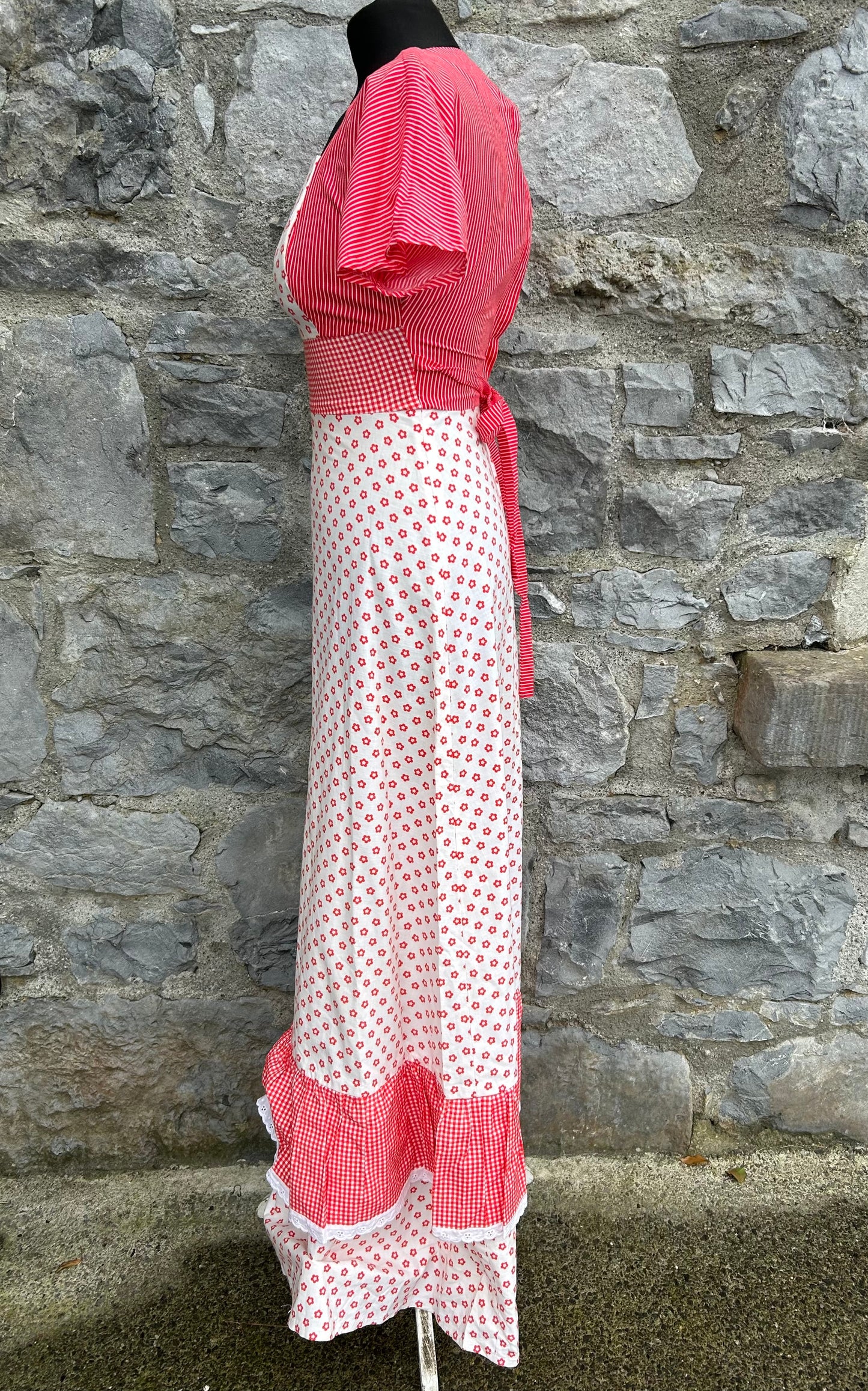 70s Red&white folk dress uk 6